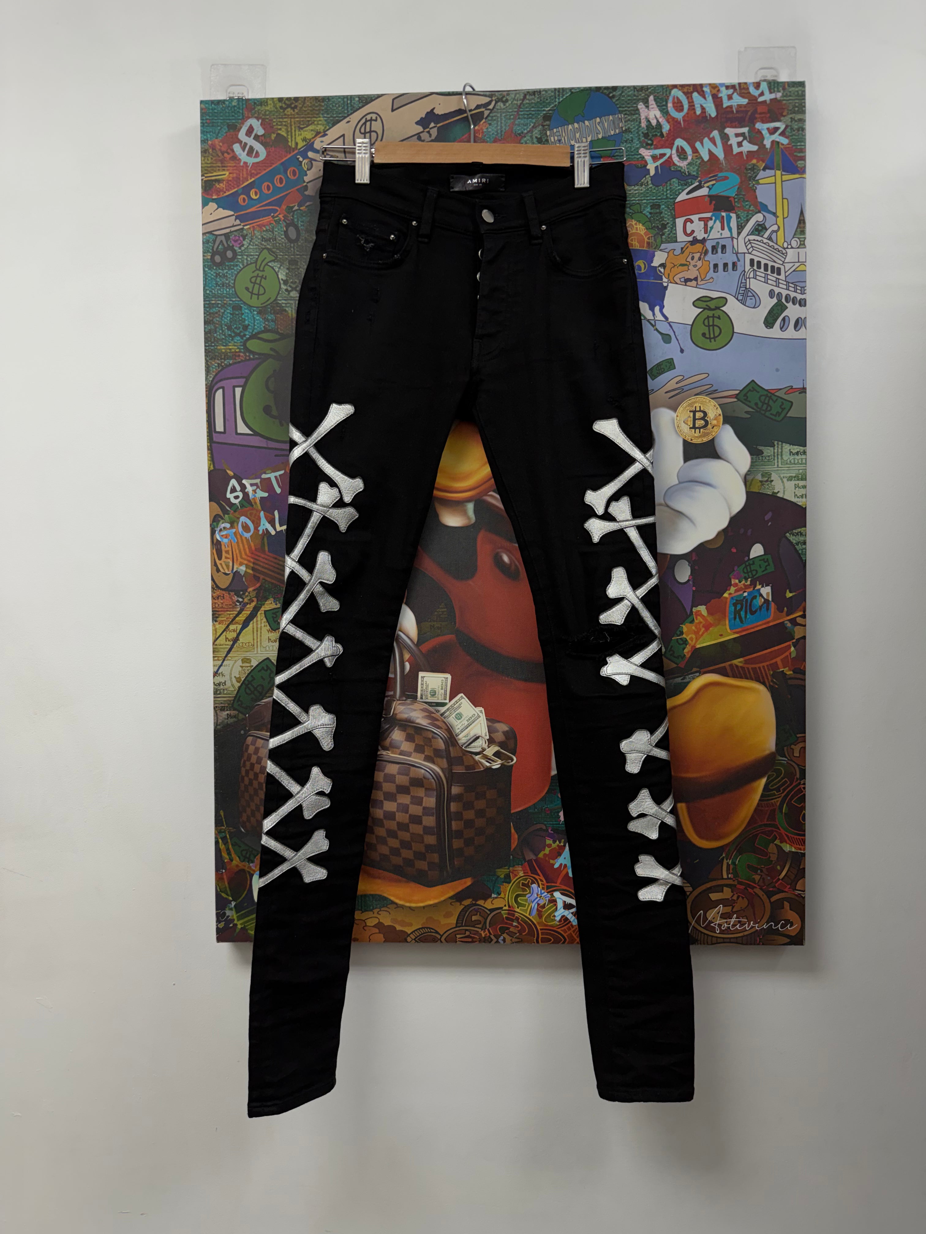 Amiri Black SIlver Bones Jeans