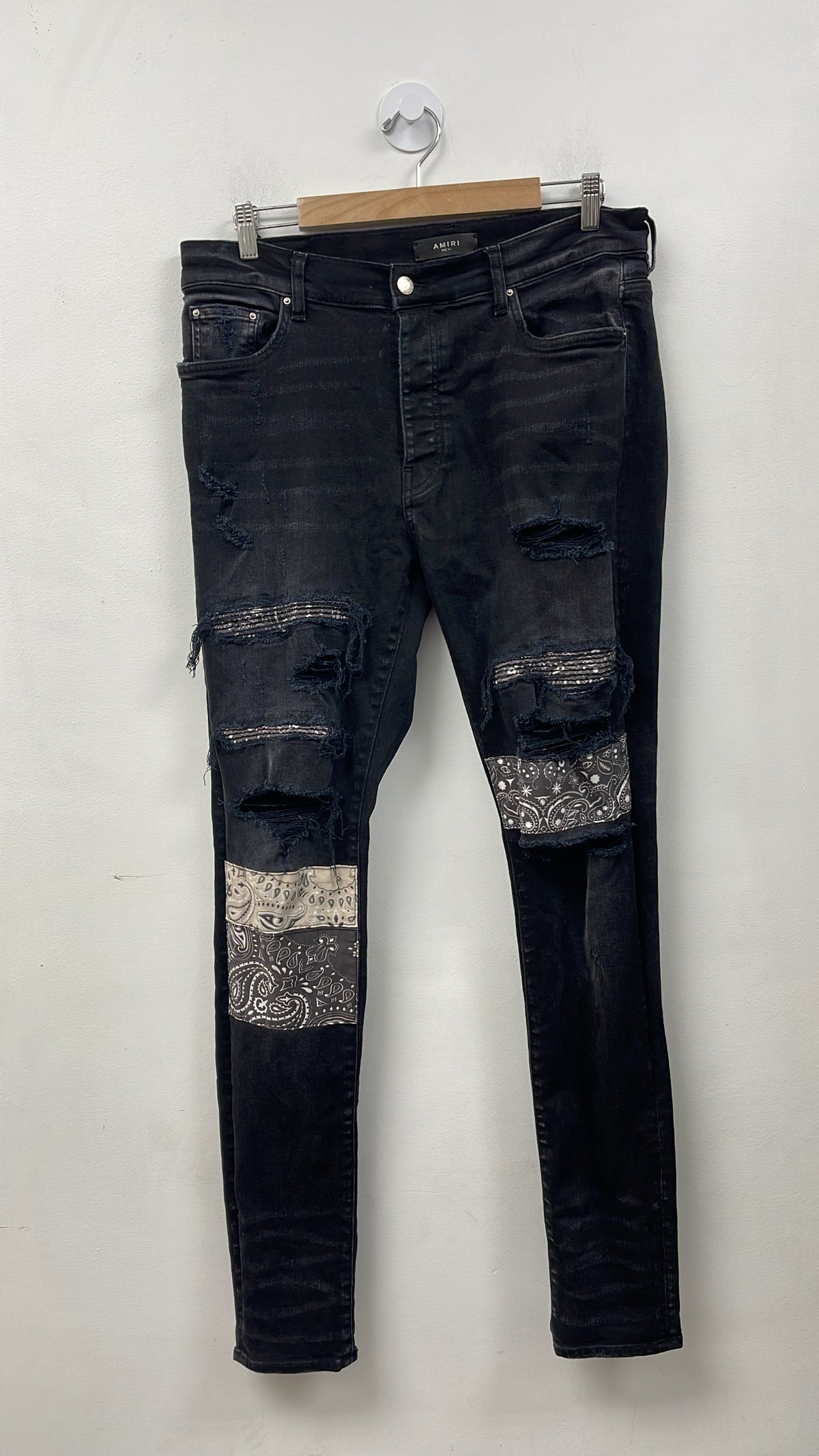 Amiri Black Cream Bandana Patchwork Jeans