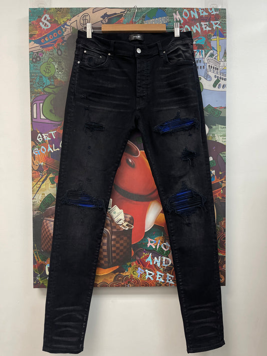 Amiri MX1 Black Blue Patch Jeans  Used 34