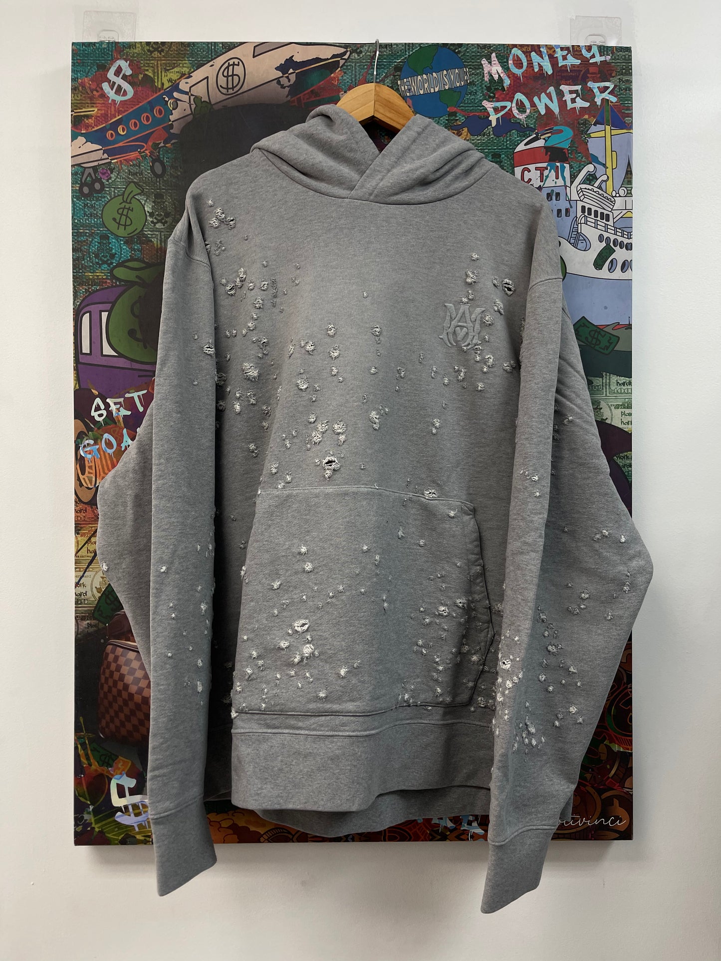 Amiri Shotgun Embroidered Grey Hoodie