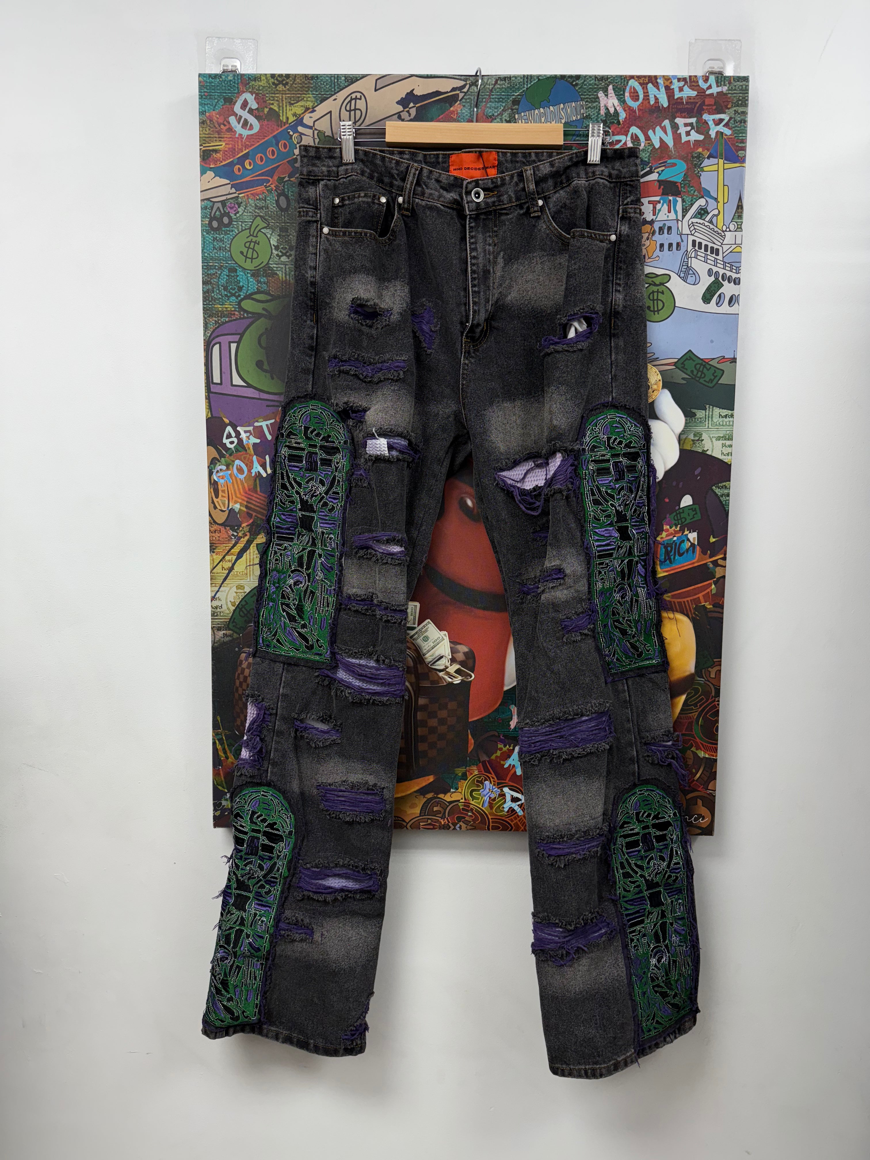Who Decides War Green Purple Grey Stained Glass Jeans