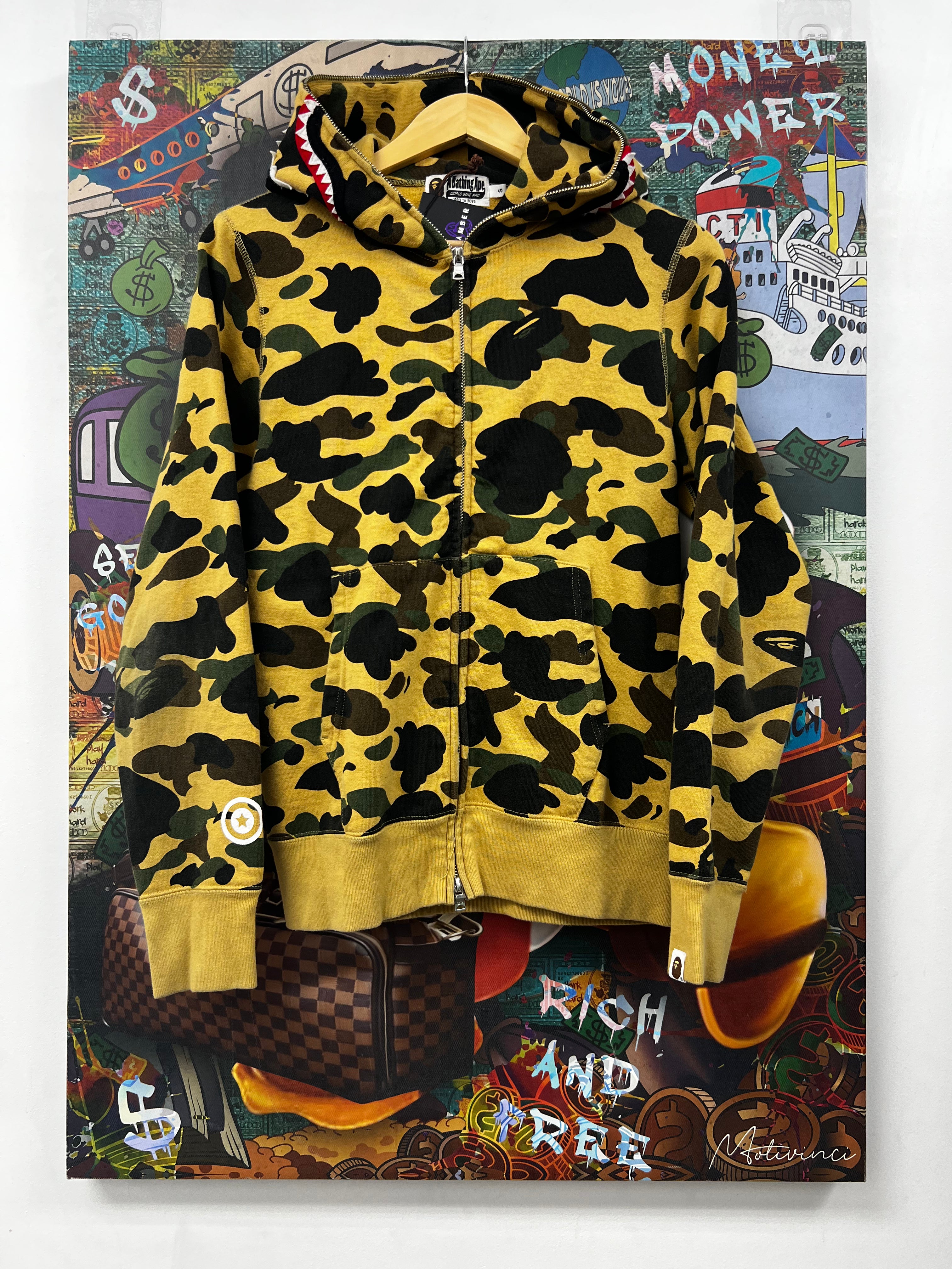 BAPE Yellow Shark Camo Zip Up Hoodie
