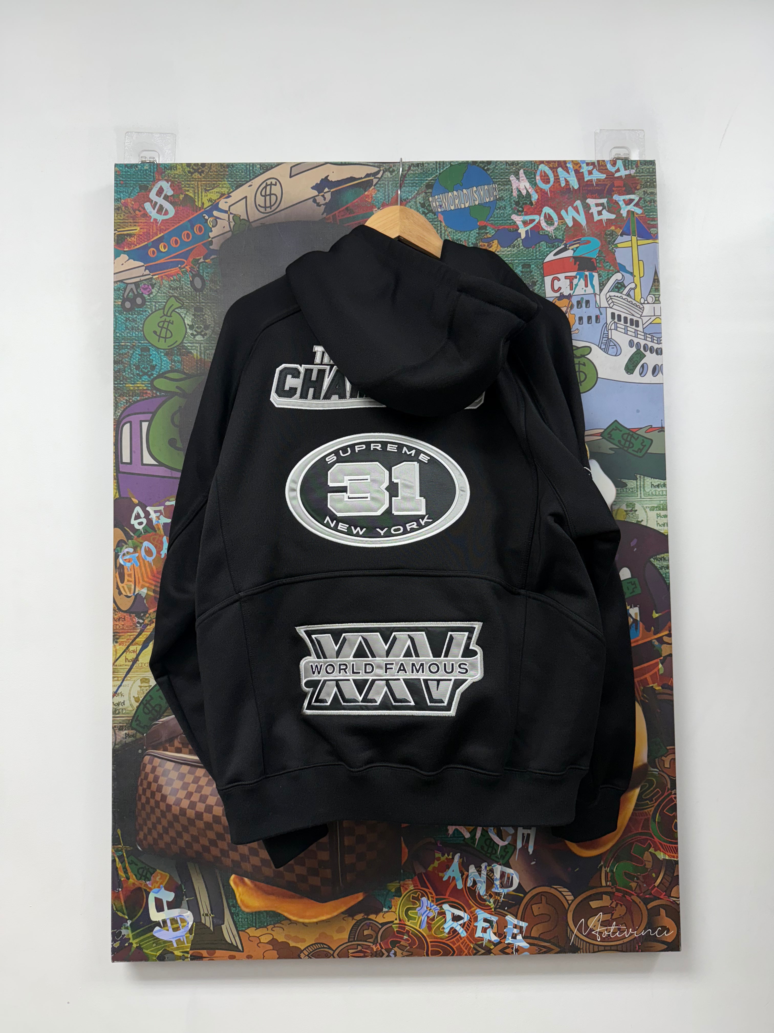 Supreme Black Silver World Famous Zip Up Hoodie