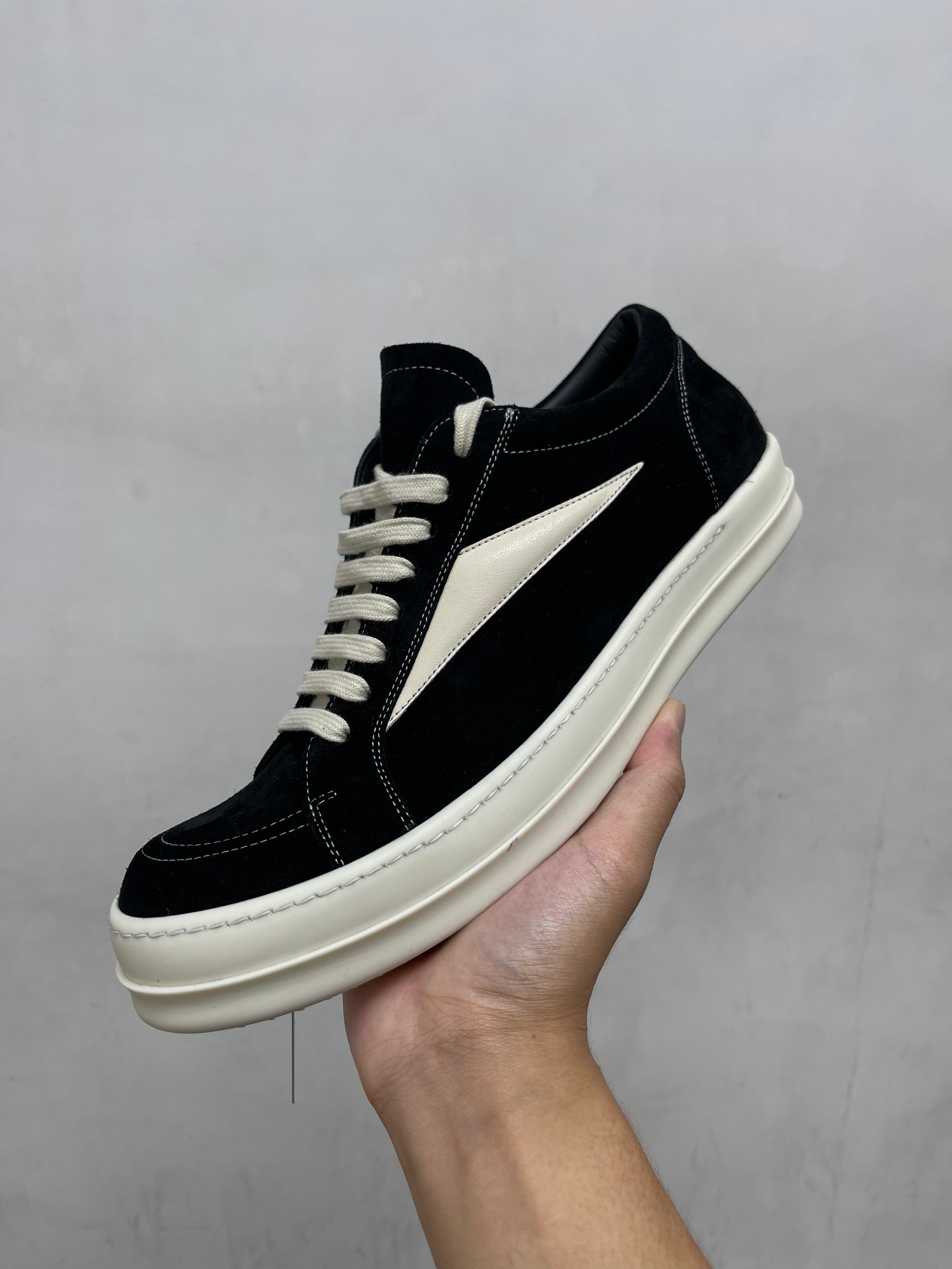 Rick Owens Black Milk Suede Vintage Low Sneakers