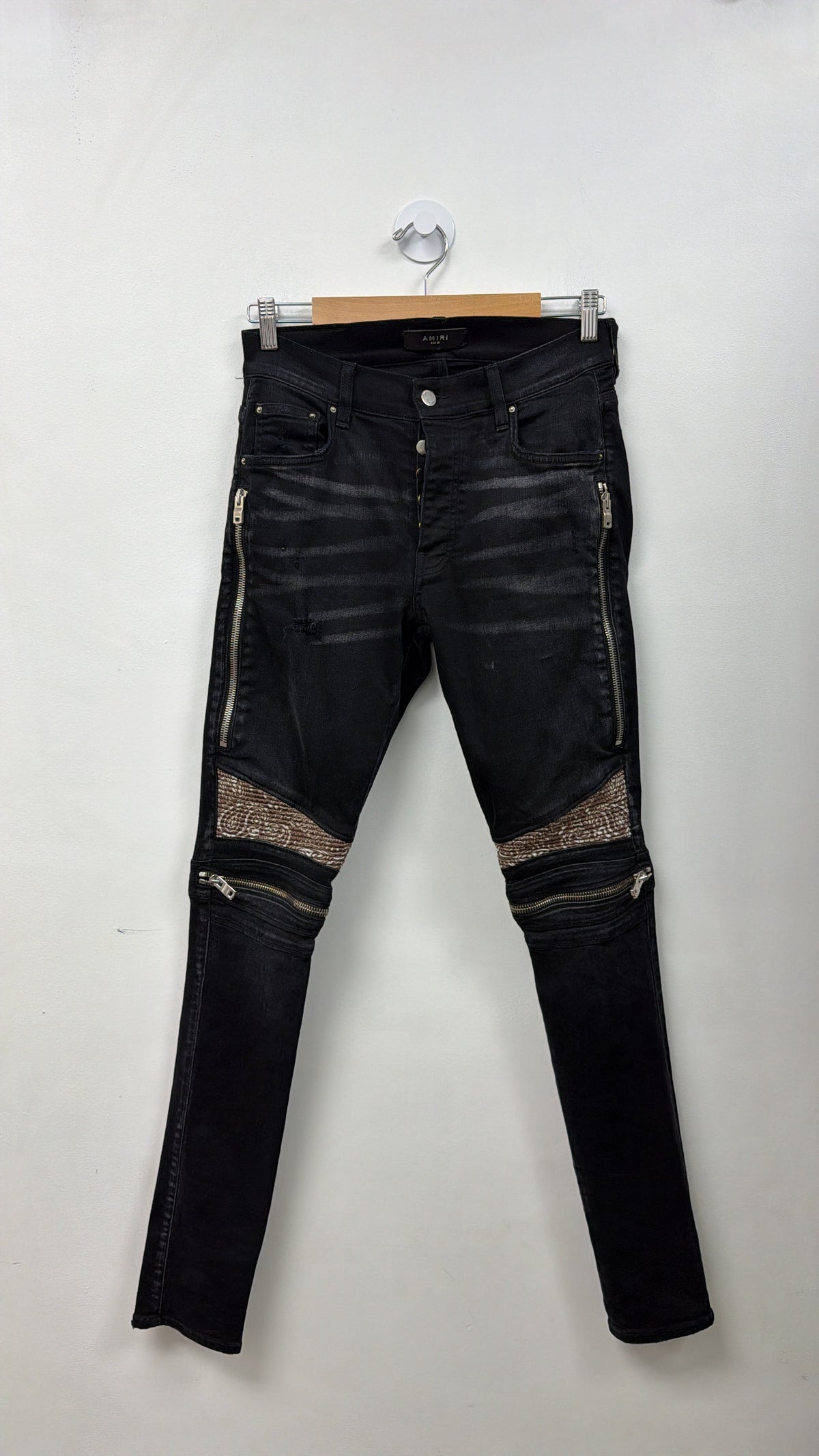 Amiri MX2 Black Wash Brown Bandana Patch Jeans