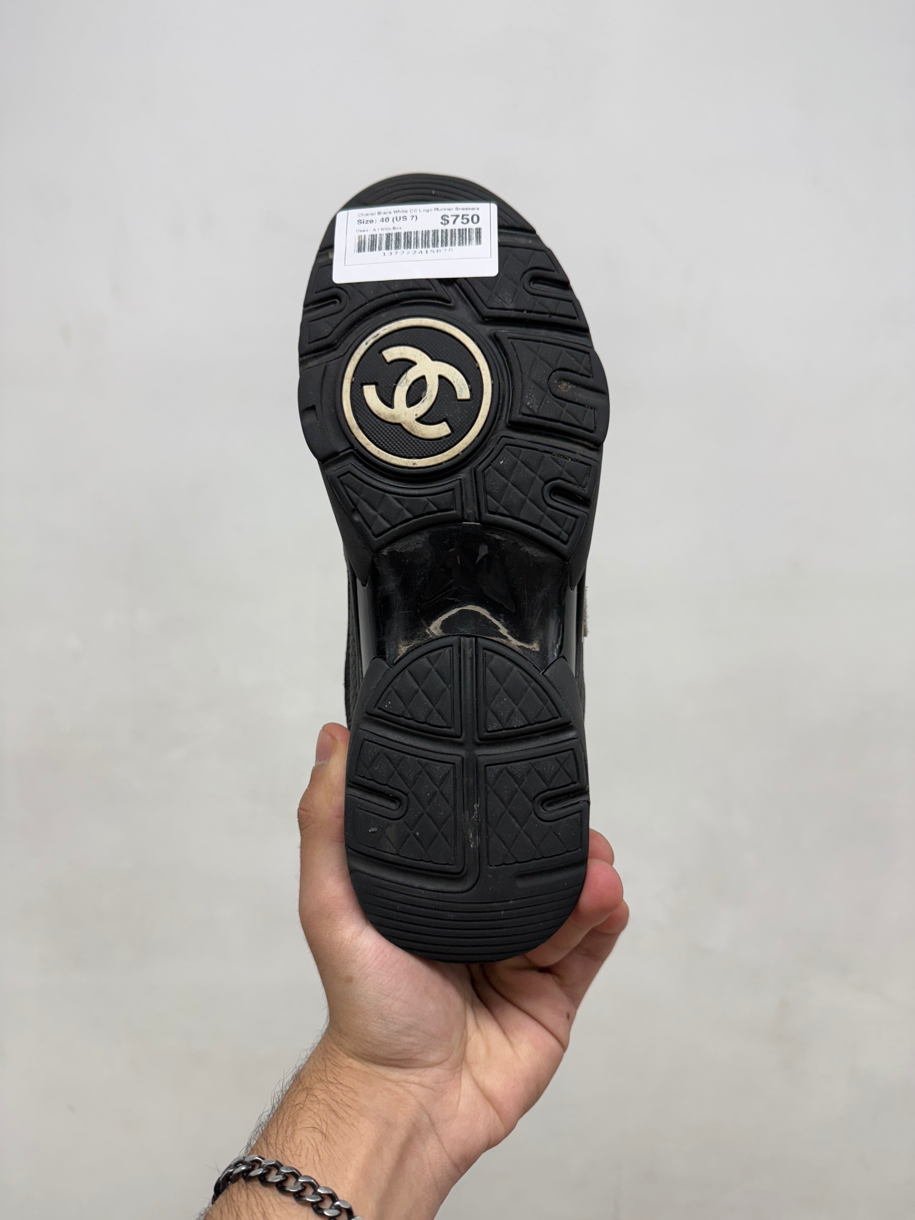 Chanel Black White CC Logo Runner Sneakers