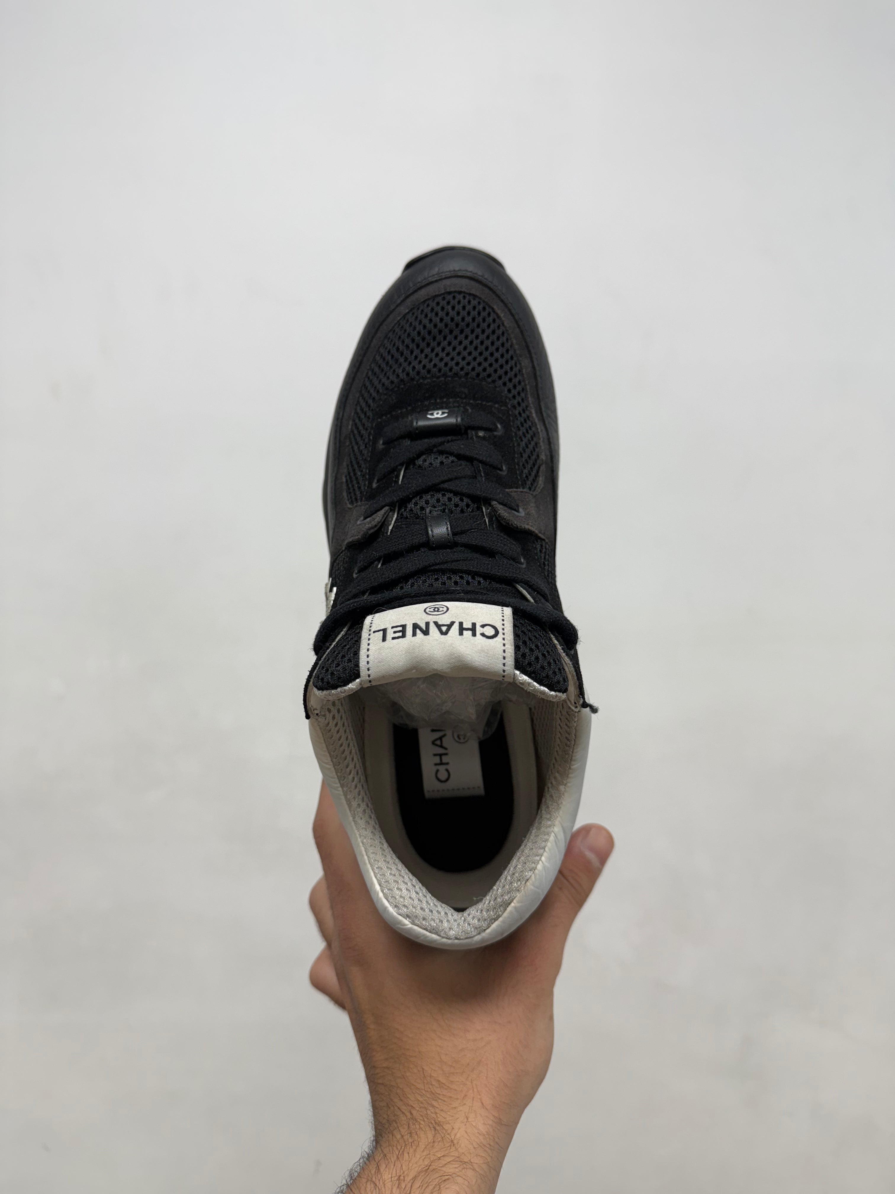 Chanel Black White CC Logo Runner Sneakers