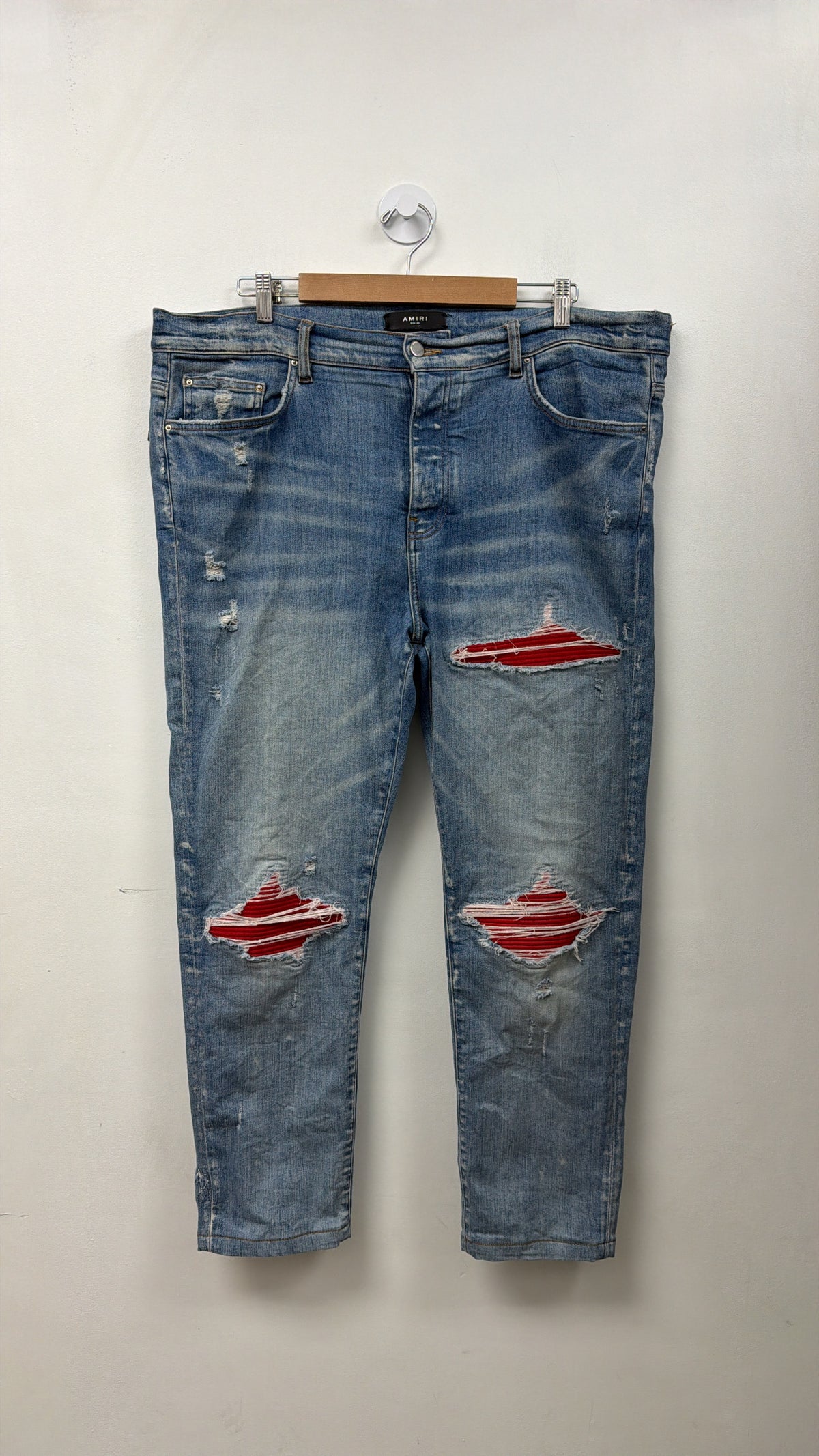 Amiri MX1 Light Wash Red Patch (Altered & Repaired) Jeans
