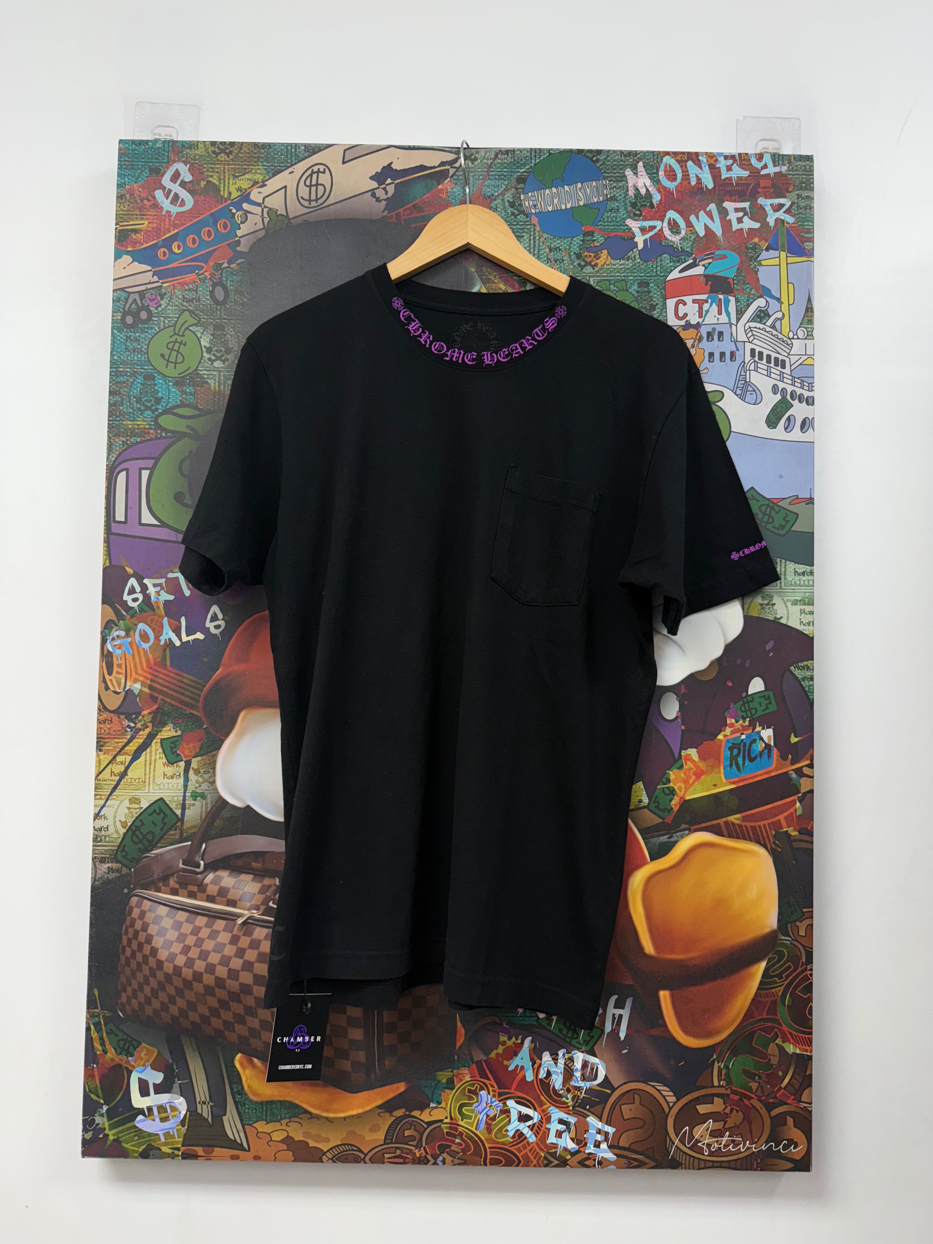 Chrome  Hearts Black Purple Neck Logo Tee