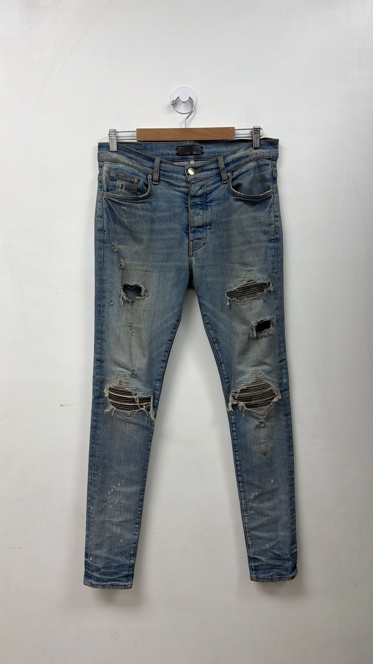 Amiri MX1 Light Wash Camo Patch Jeans