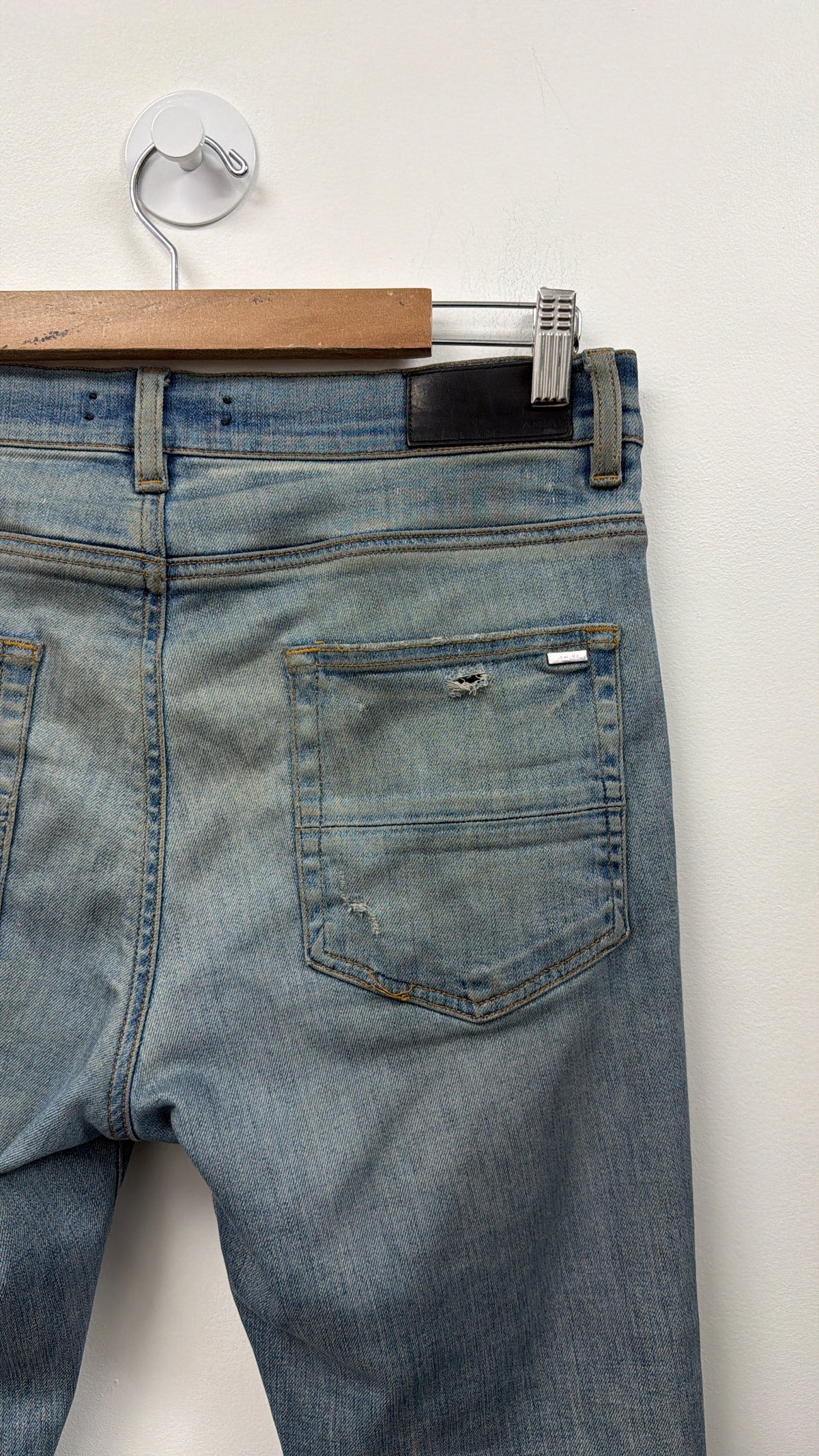 Amiri MX1 Light Wash Camo Patch Jeans