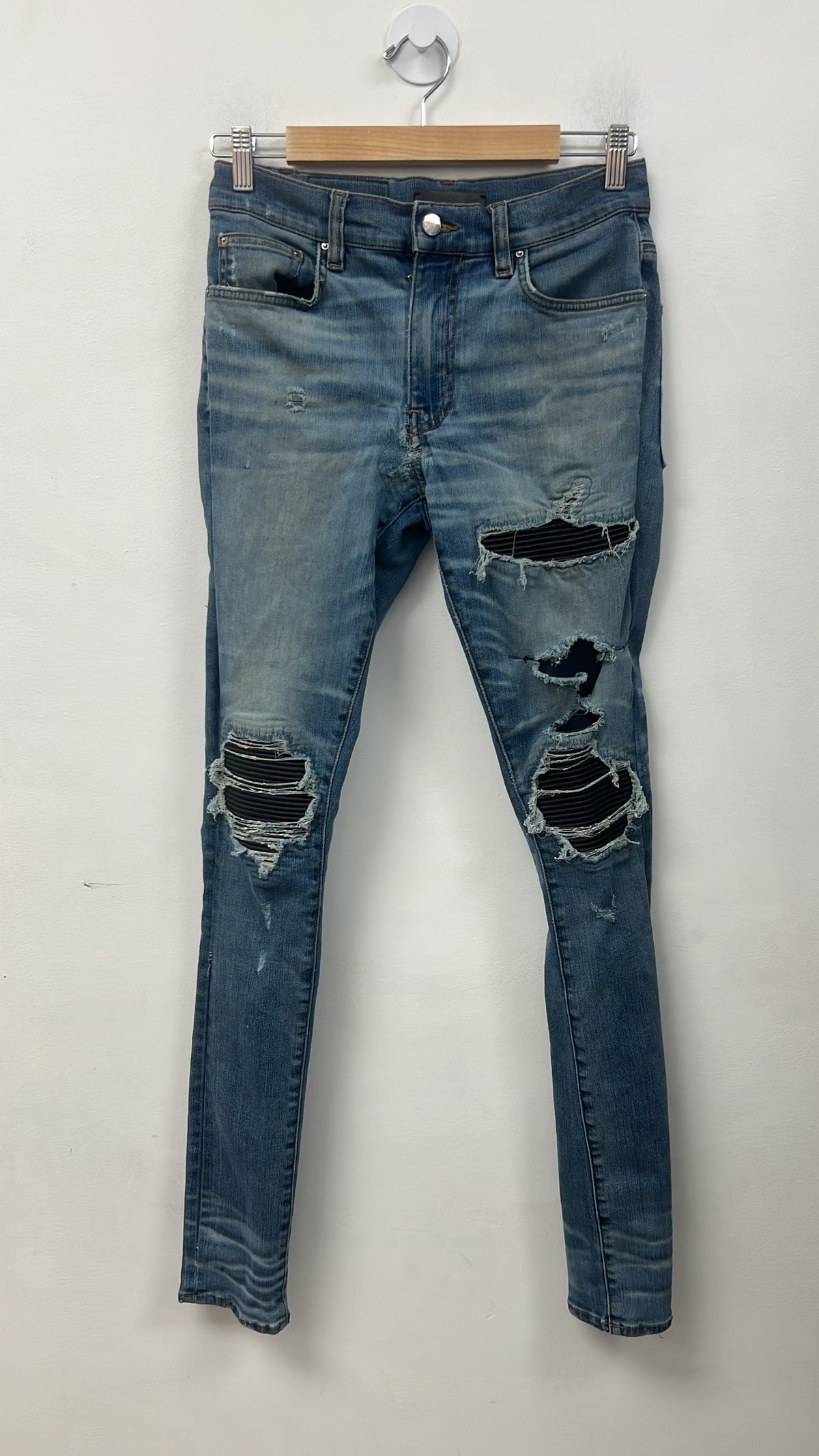 Amiri MX1 Light Wash Black Patch (Repaired Crotch) Jeans