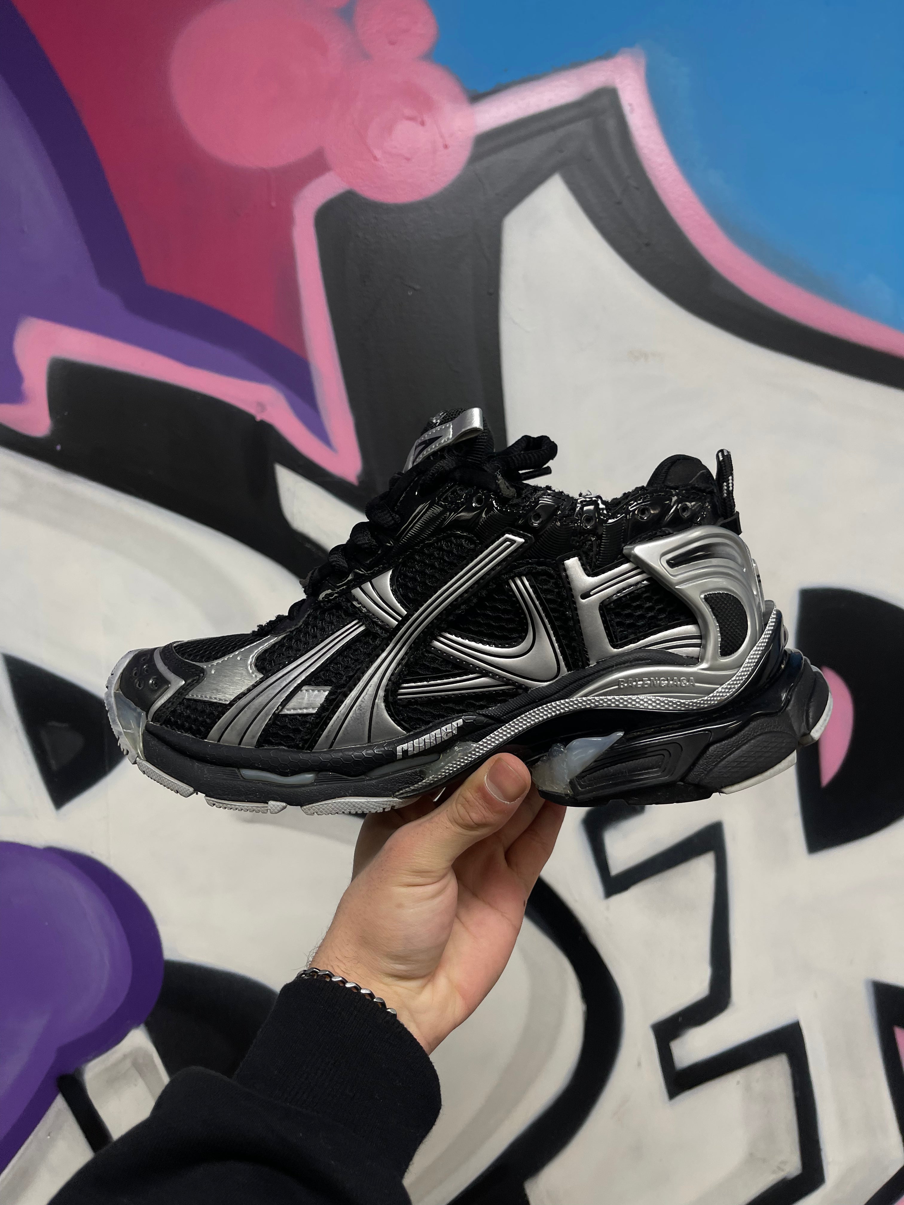 Balenciaga Black Silver Runner Sneakers