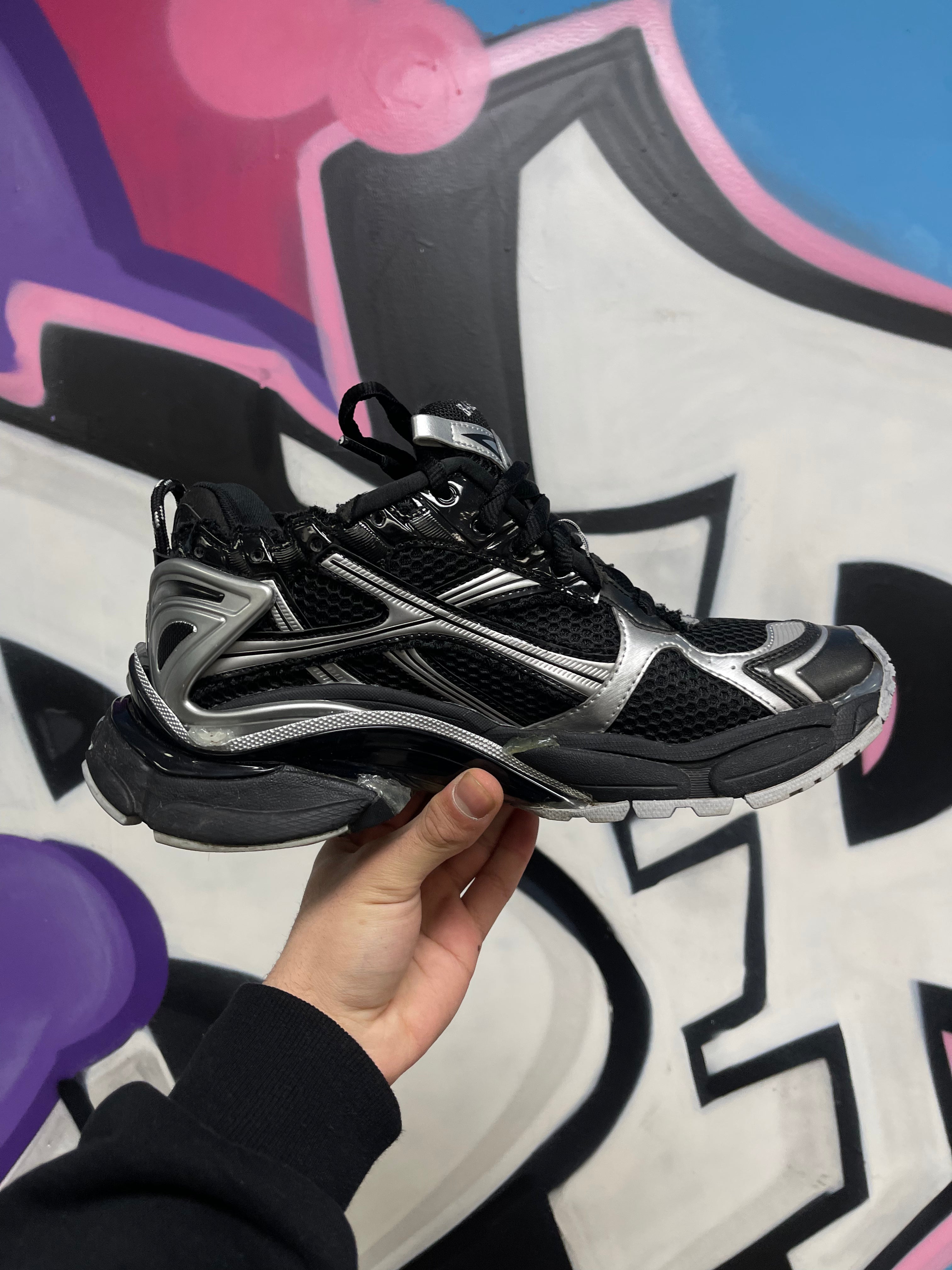 Balenciaga Black Silver Runner Sneakers
