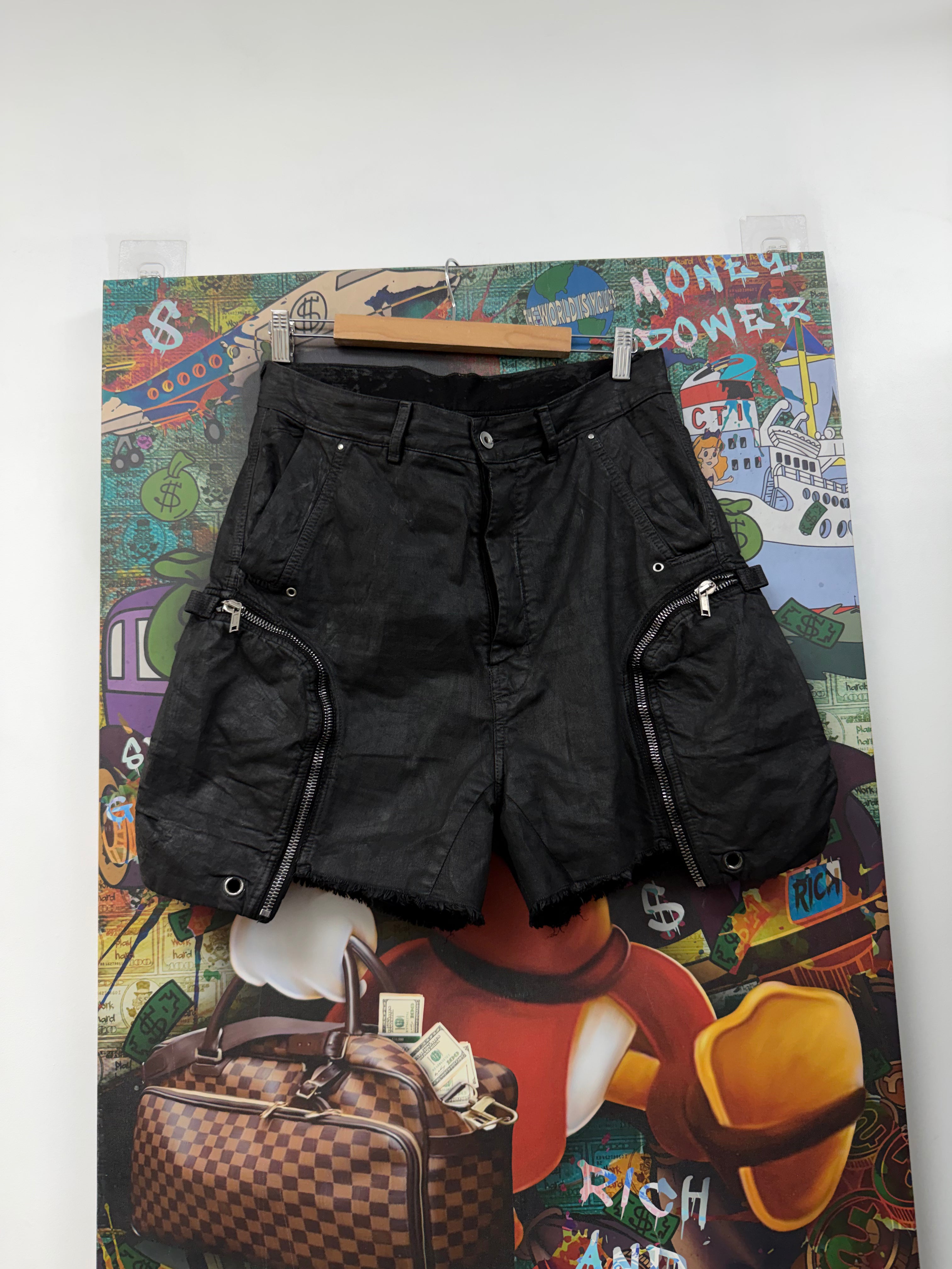 Rick Owens Black Bauhaus Frayed Shorts
