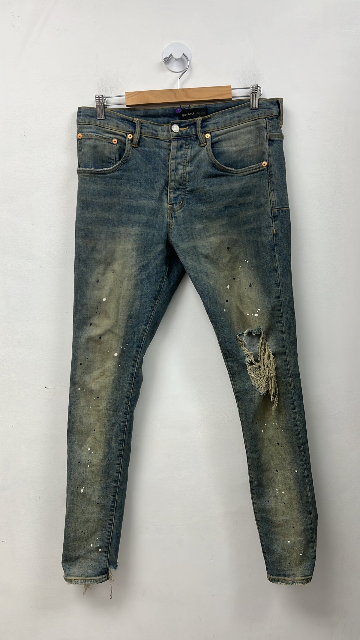 Purple Brand Vintage Wash Splatter Knee Ripped Jeans