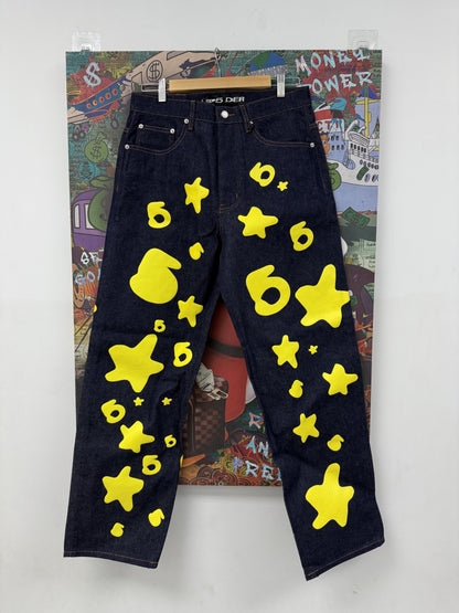 Sp5der Yellow Beluga Indigo Denim  New With Tags 30