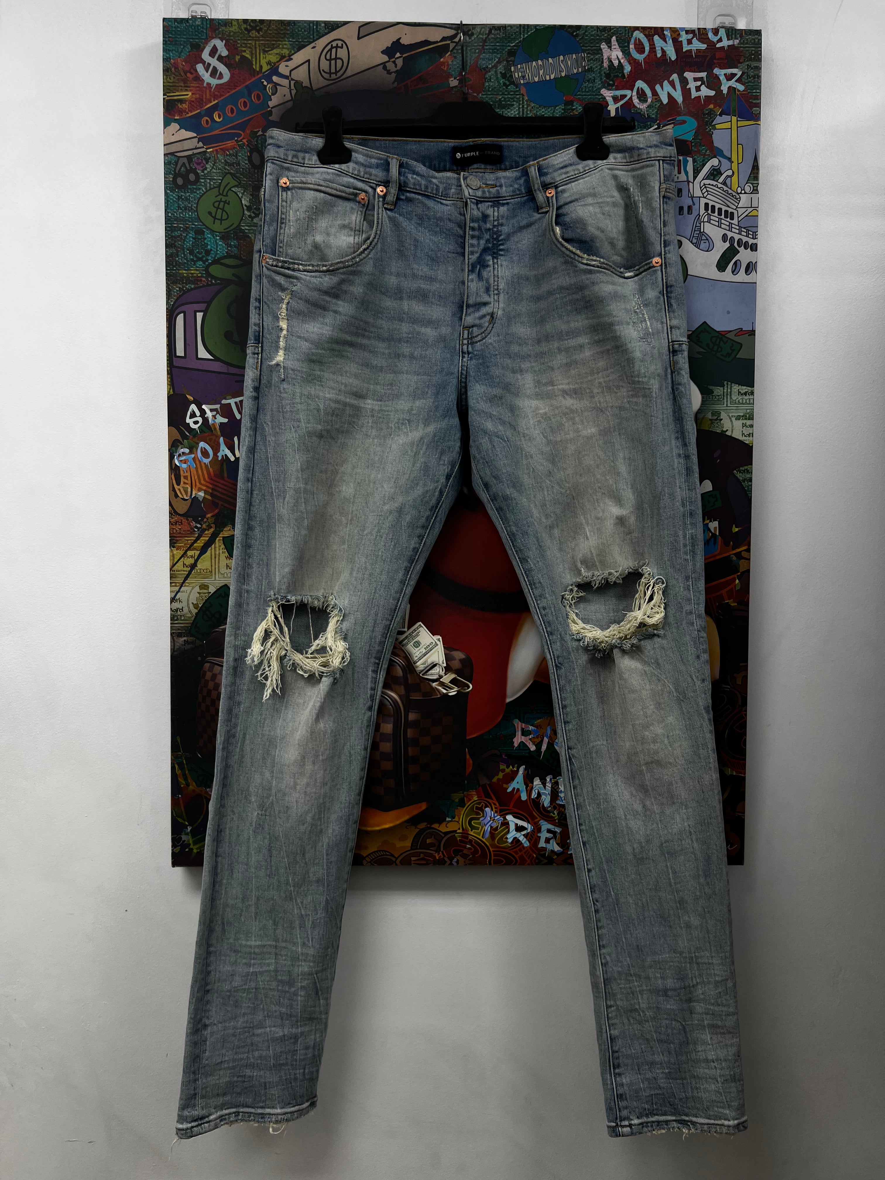 Purple Brand Vintage Wash Knee Ripped Jeans