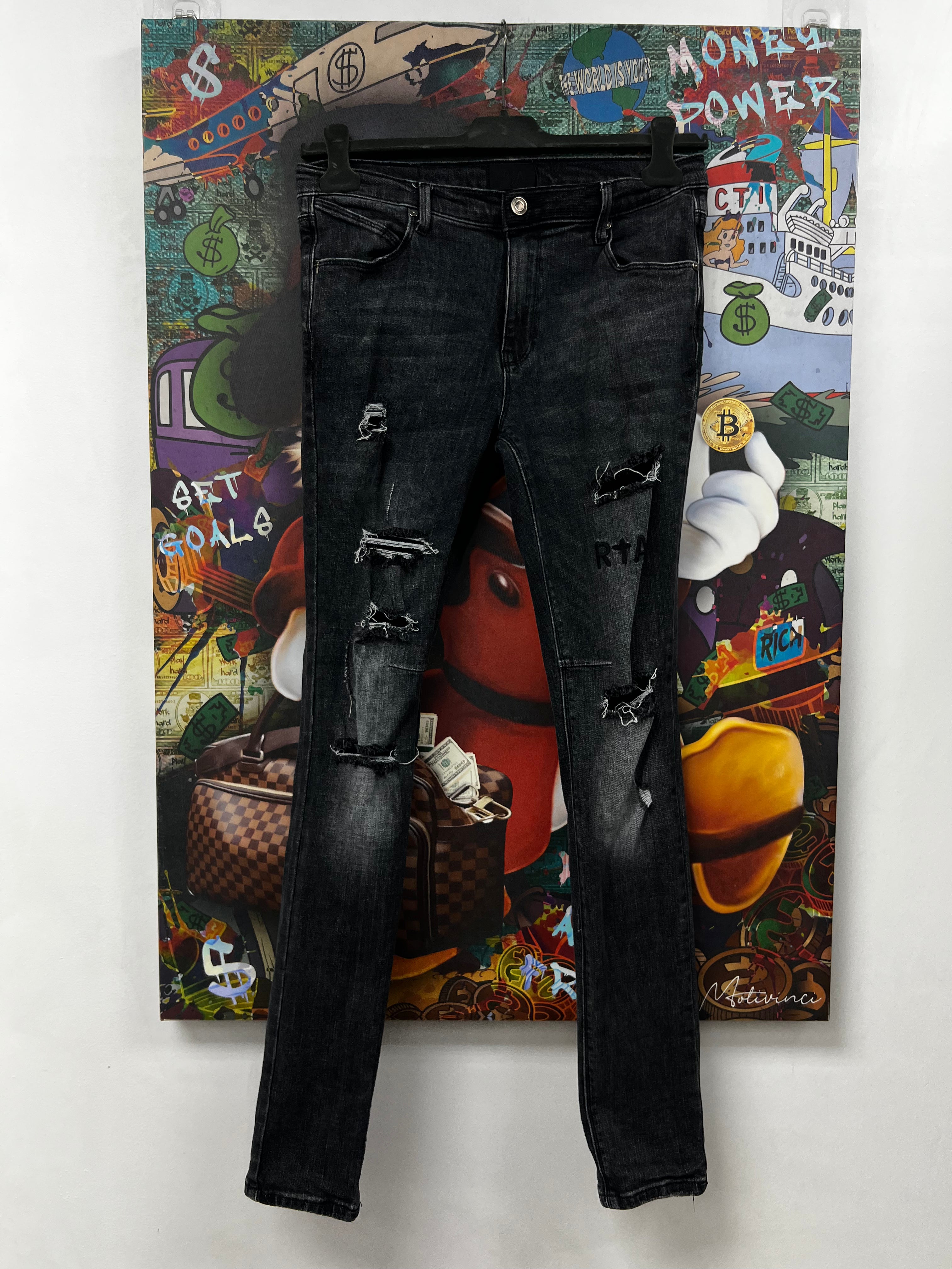 RTA Grey Black Embroidered Jeans