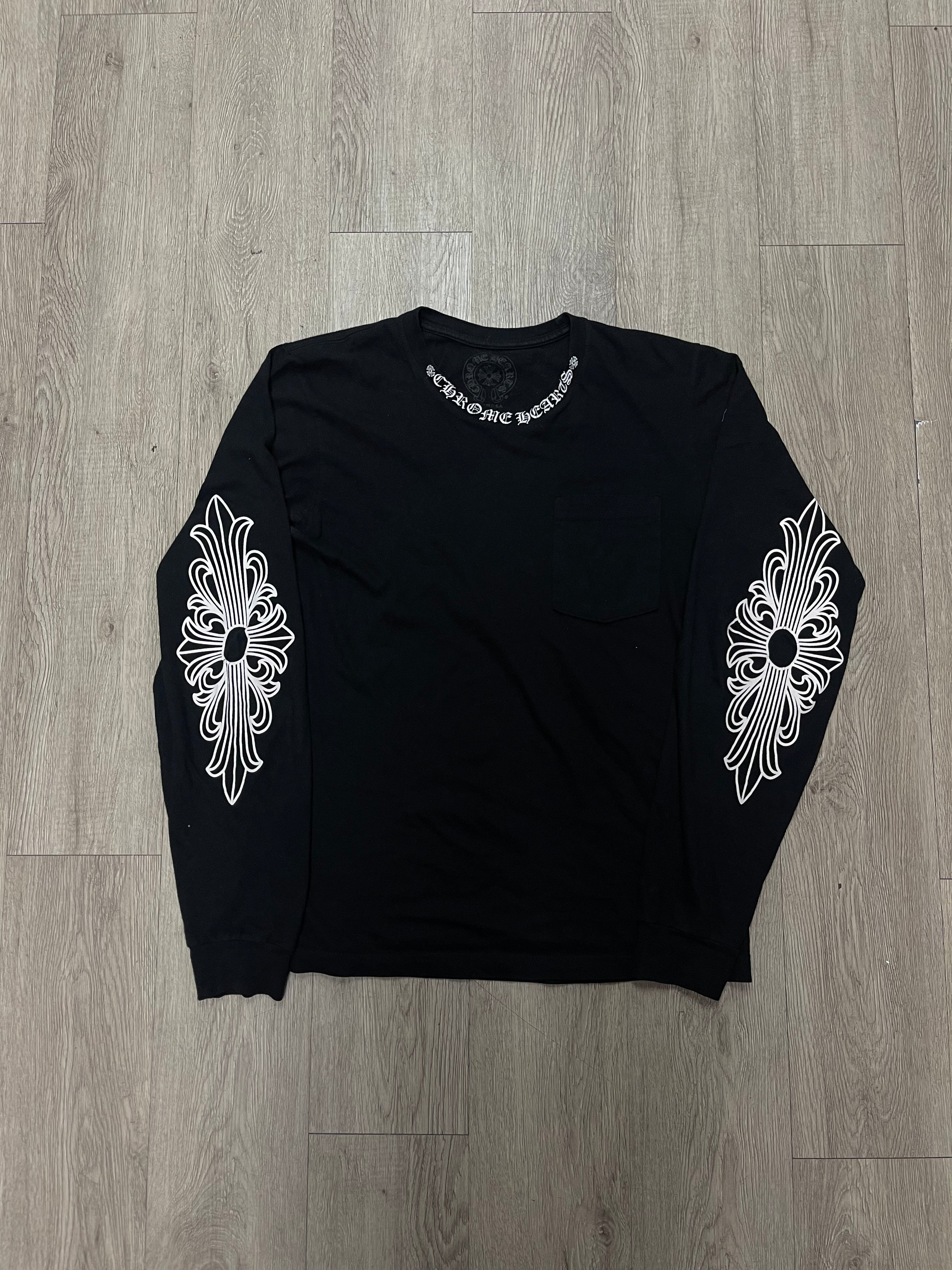 Chrome Hearts Black Neck Logo Floral Horseshoe Long Sleeve