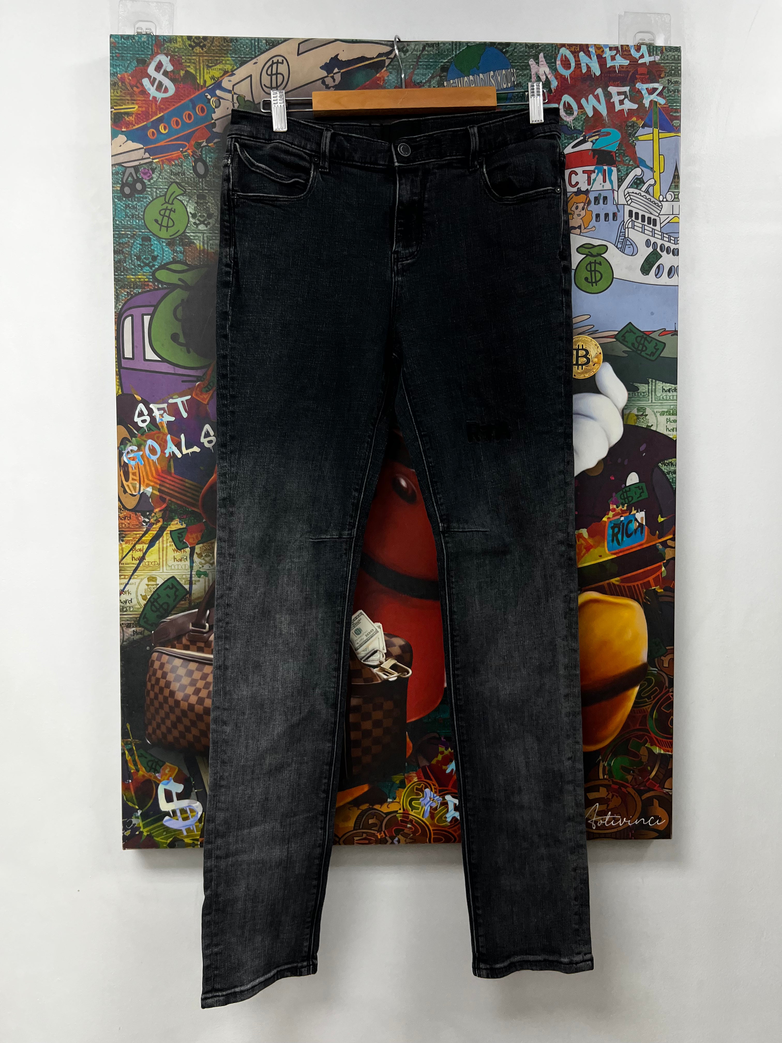 RTA Grey Black Embroidered Jeans