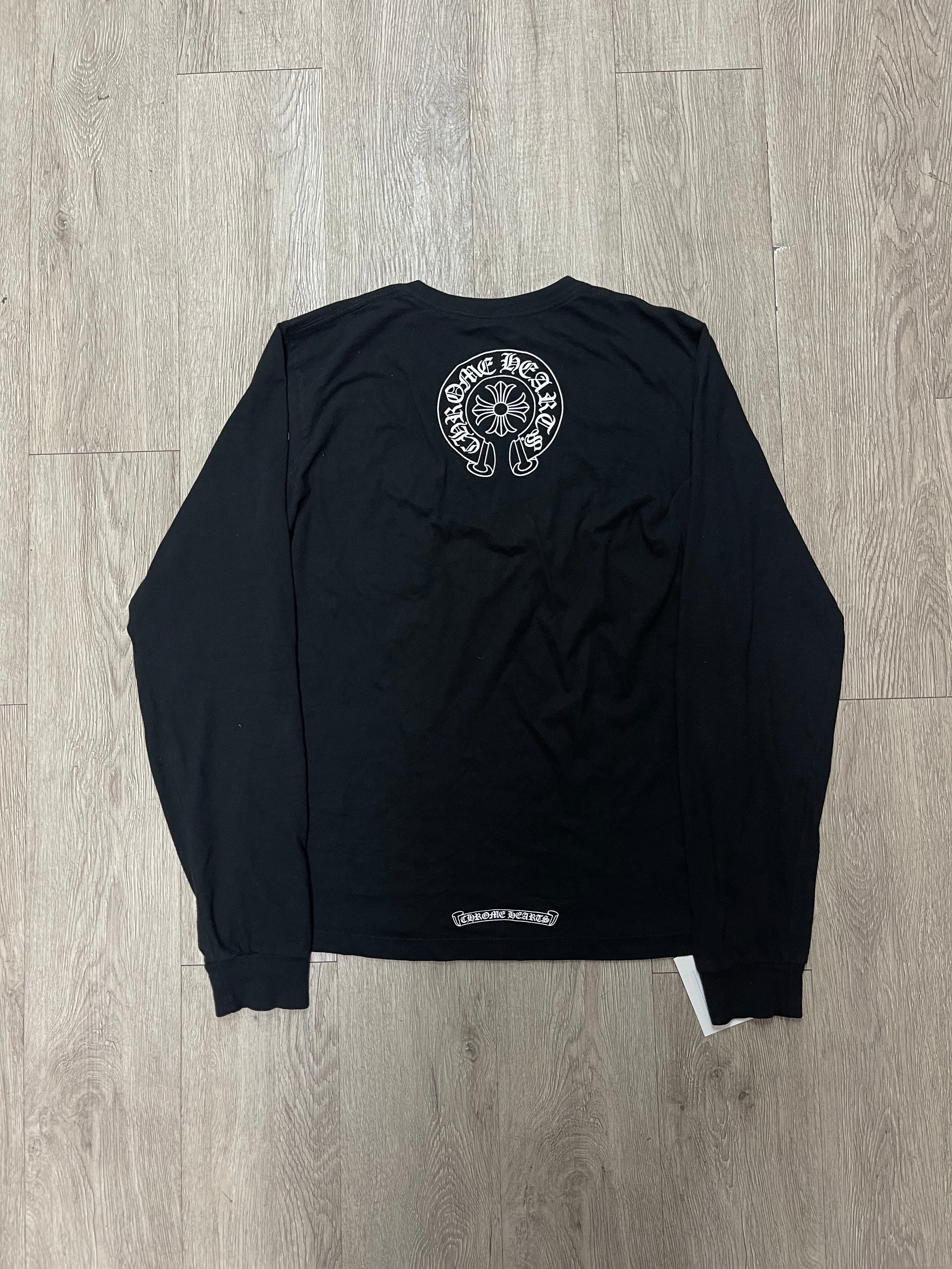 Chrome Hearts Black Neck Logo Floral Horseshoe Long Sleeve