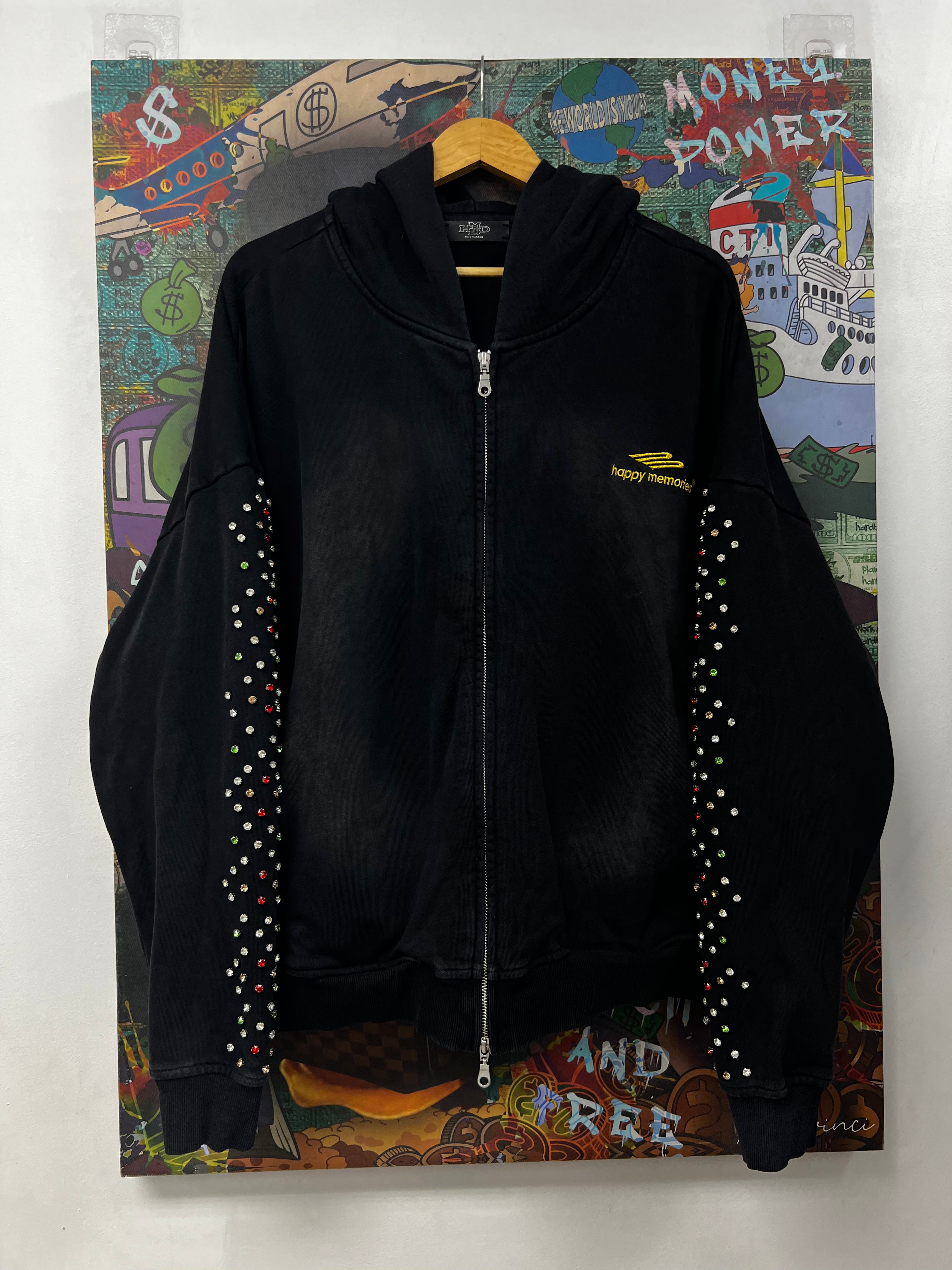 HMDD Black Wash Rhinestone Zip Up