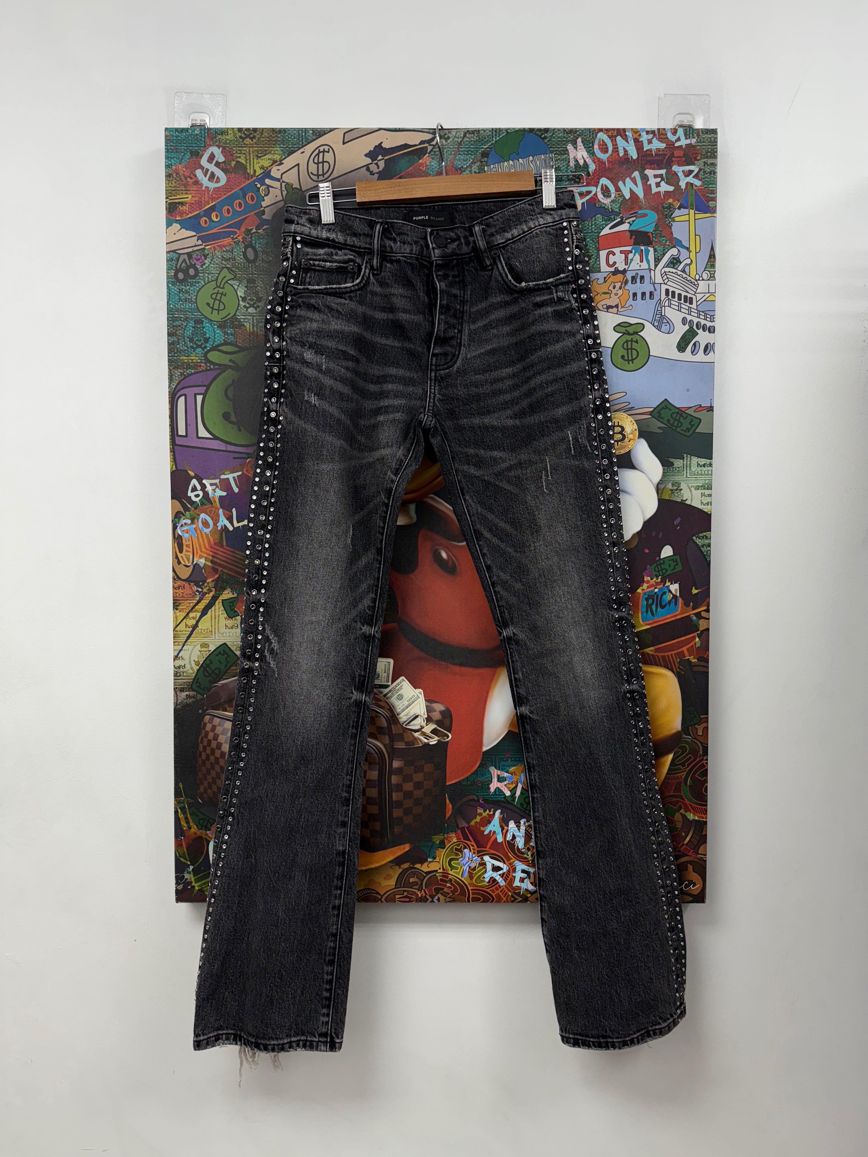 Purple Studded Side Logo Jeans