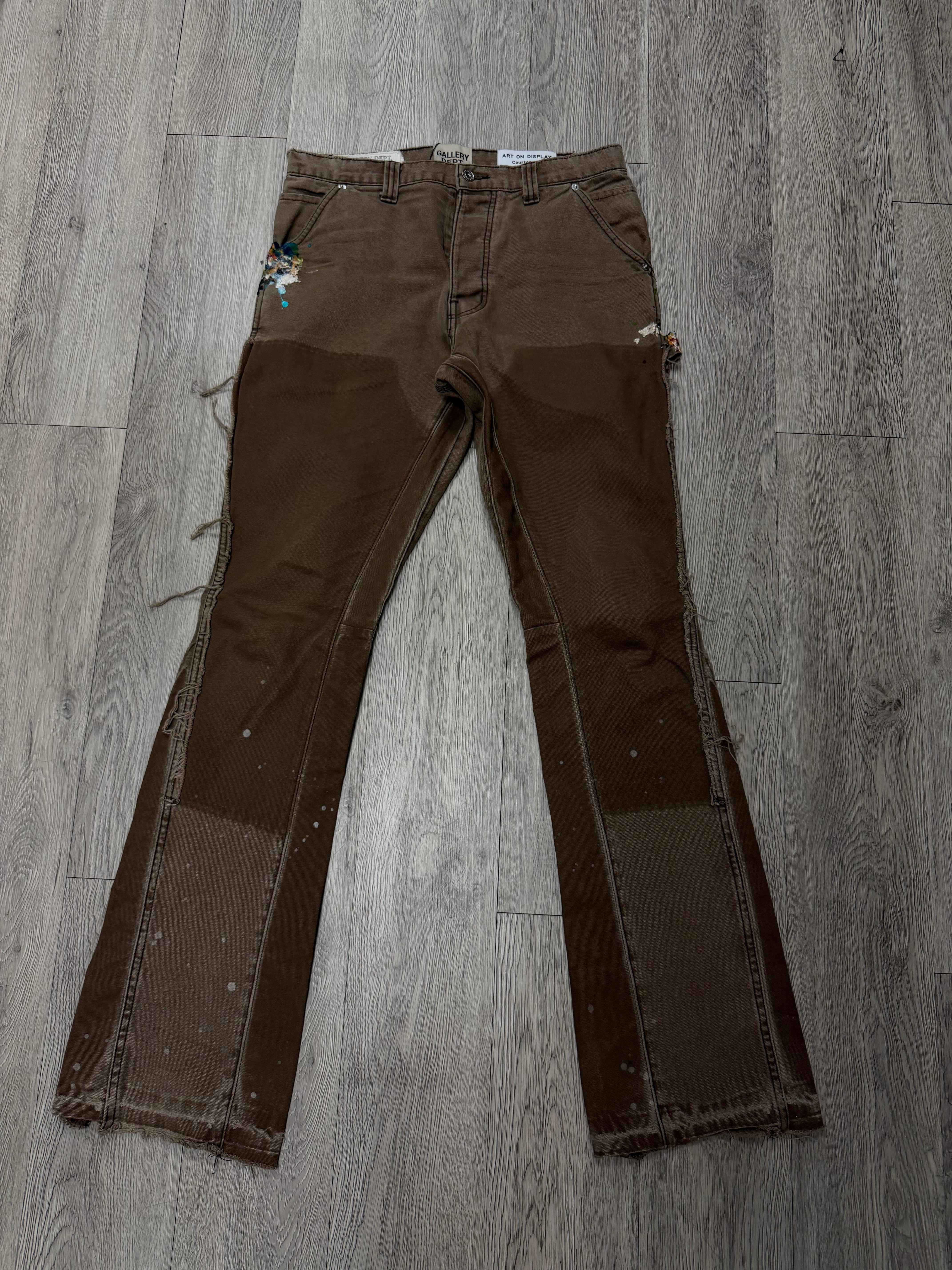 Gallery Dept Brown Carpenter Paint Splatter Flare Jeans