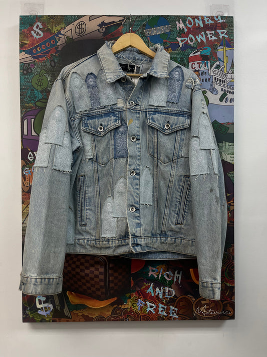 Who Decides War Patched Arch Repaired Blue Denim Jacket
