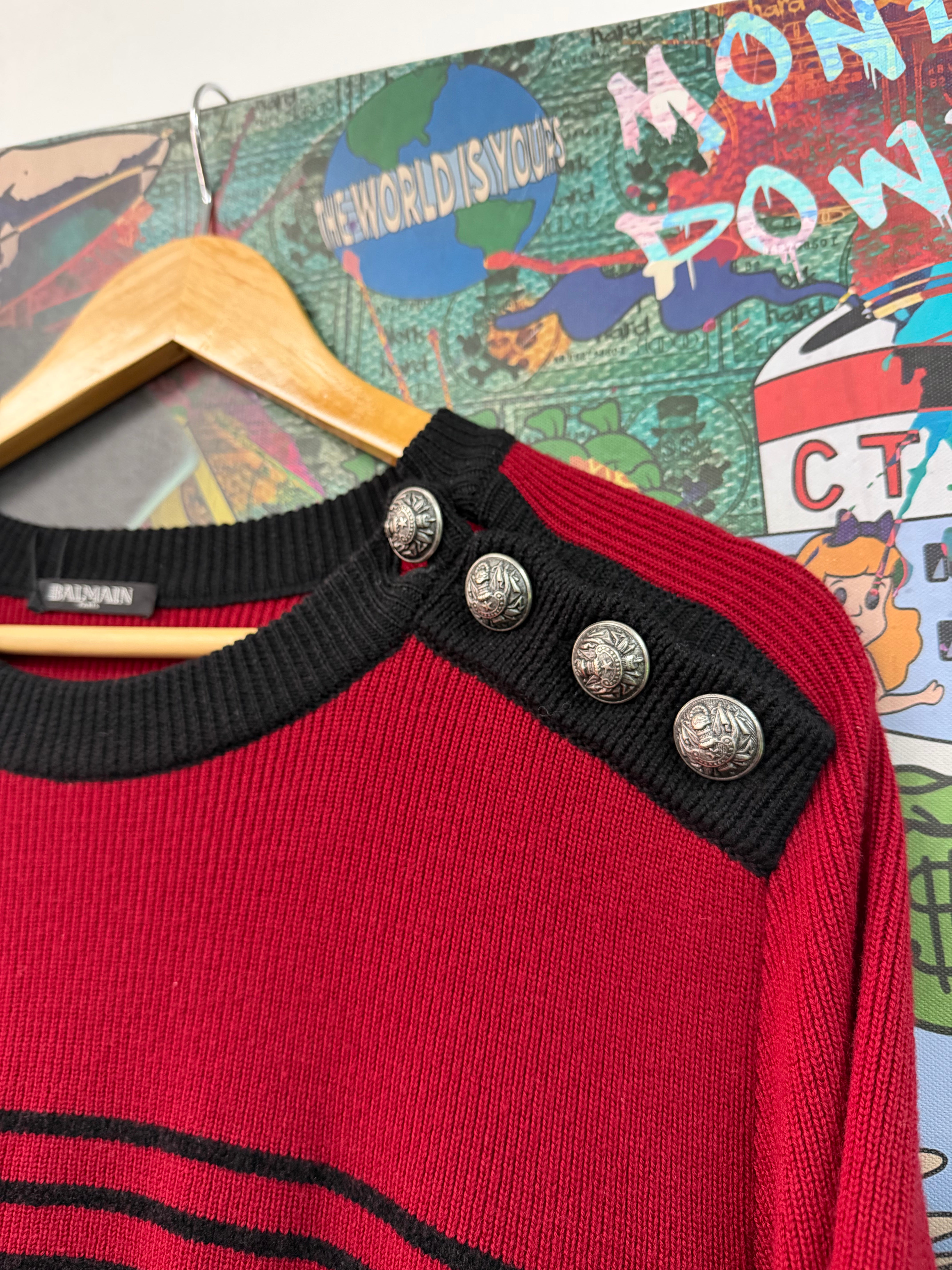 Balmain Red Emblem Knit Crewneck