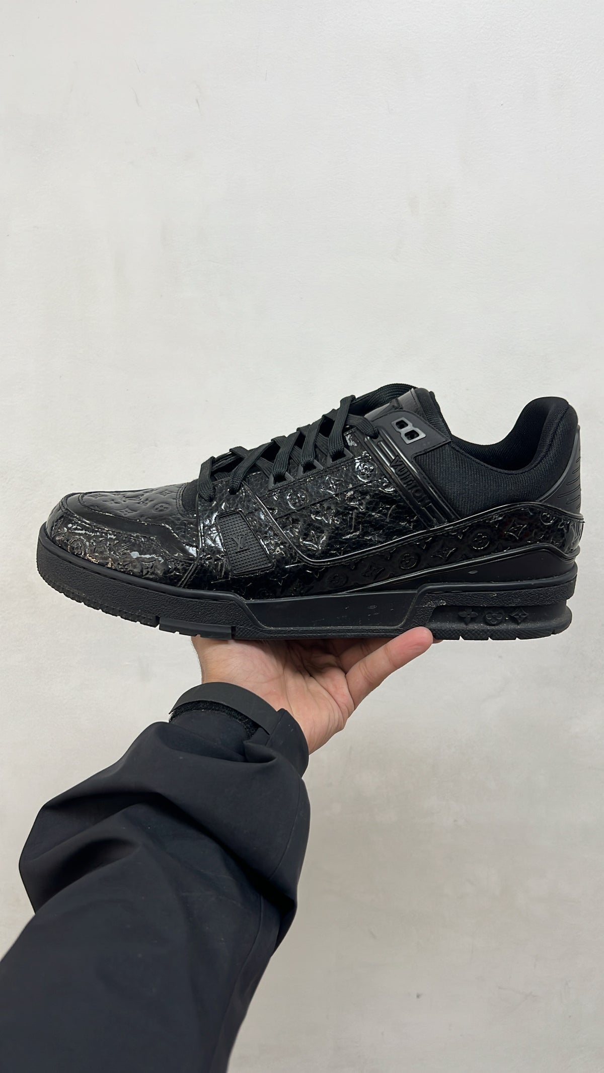 Louis Vuitton Black Patent Leather Embossed Monogram Sneakers