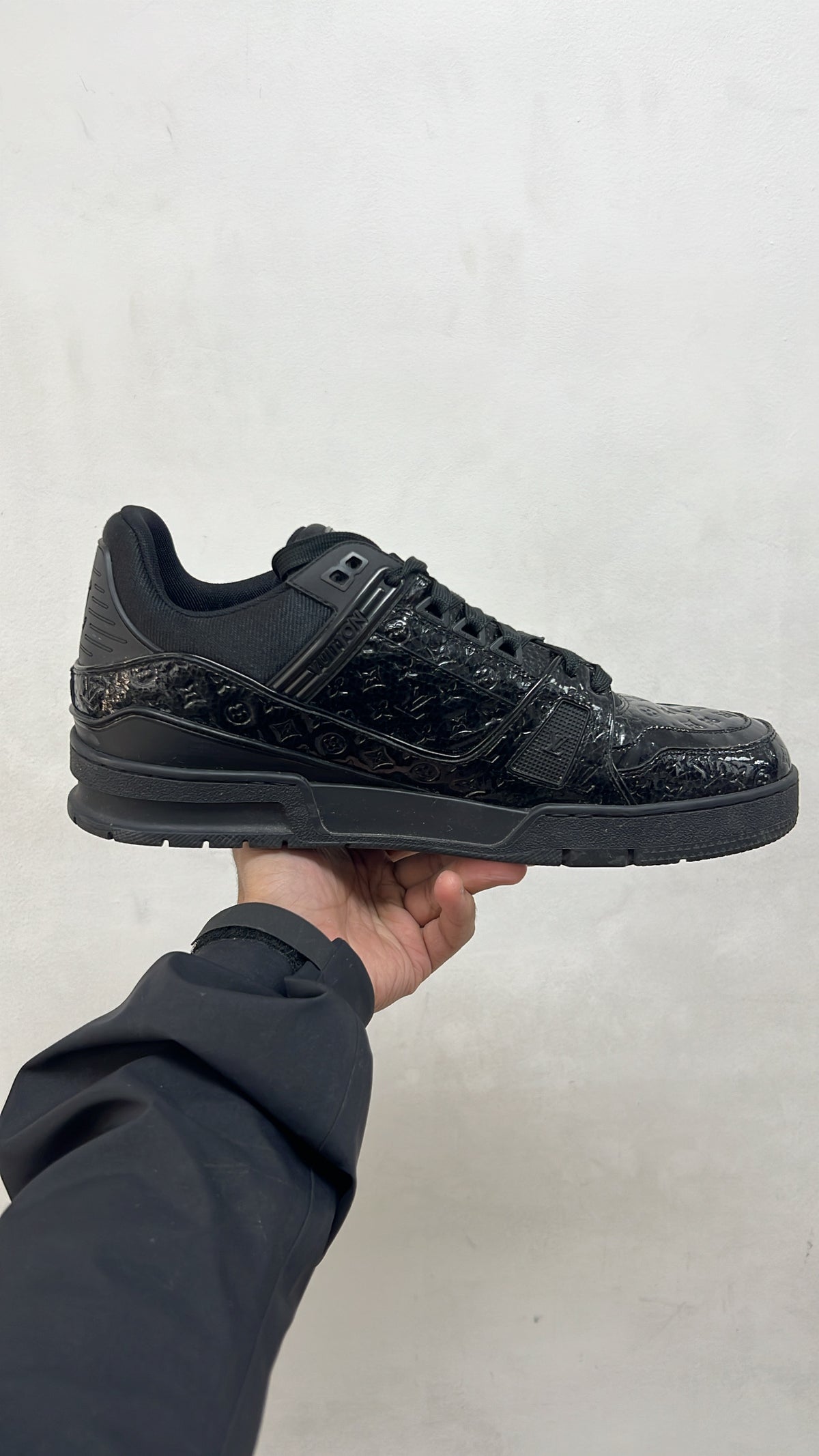 Louis Vuitton Black Patent Leather Embossed Monogram Sneakers