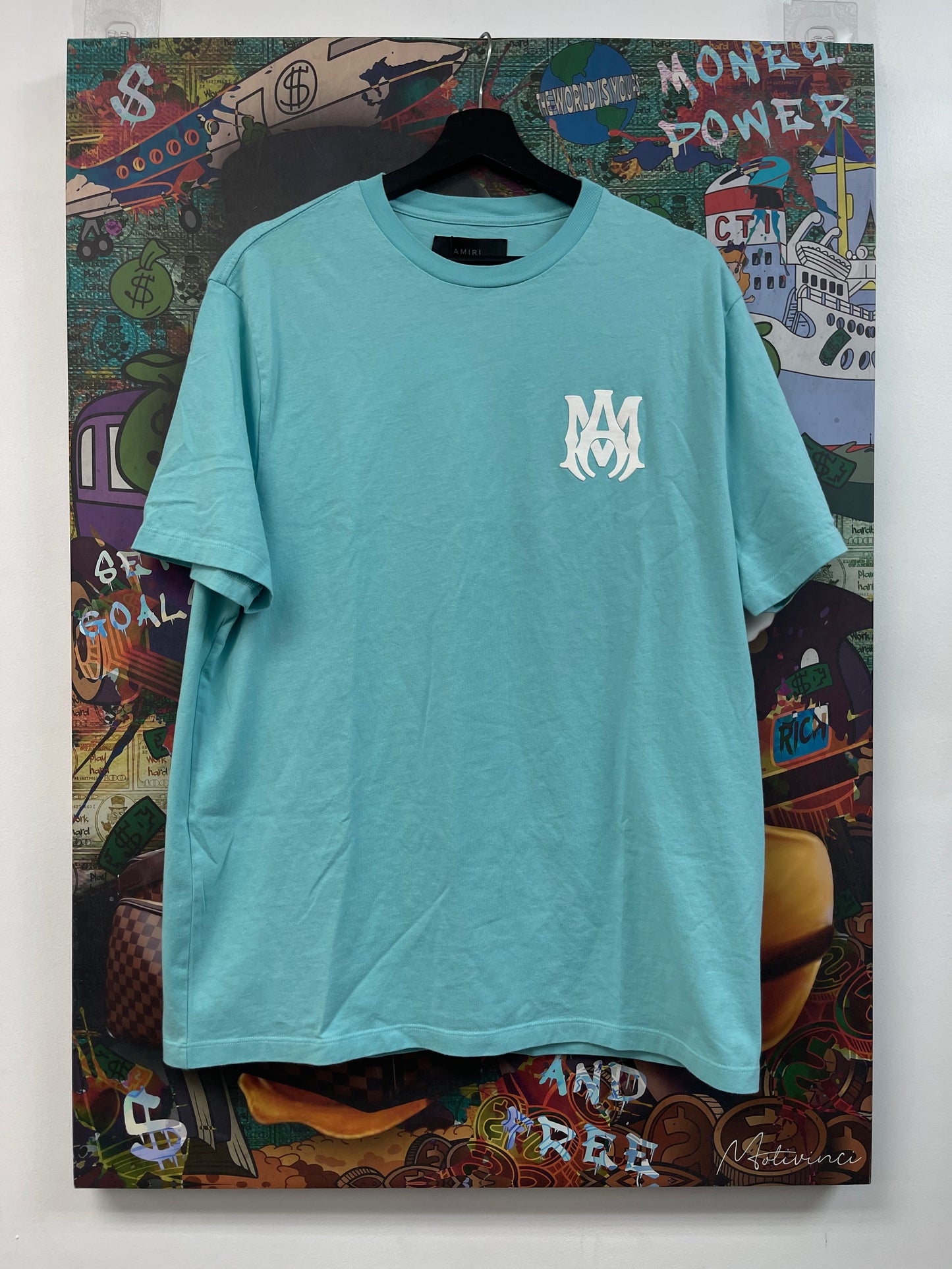 Amiri MA Logo Teal White Tee