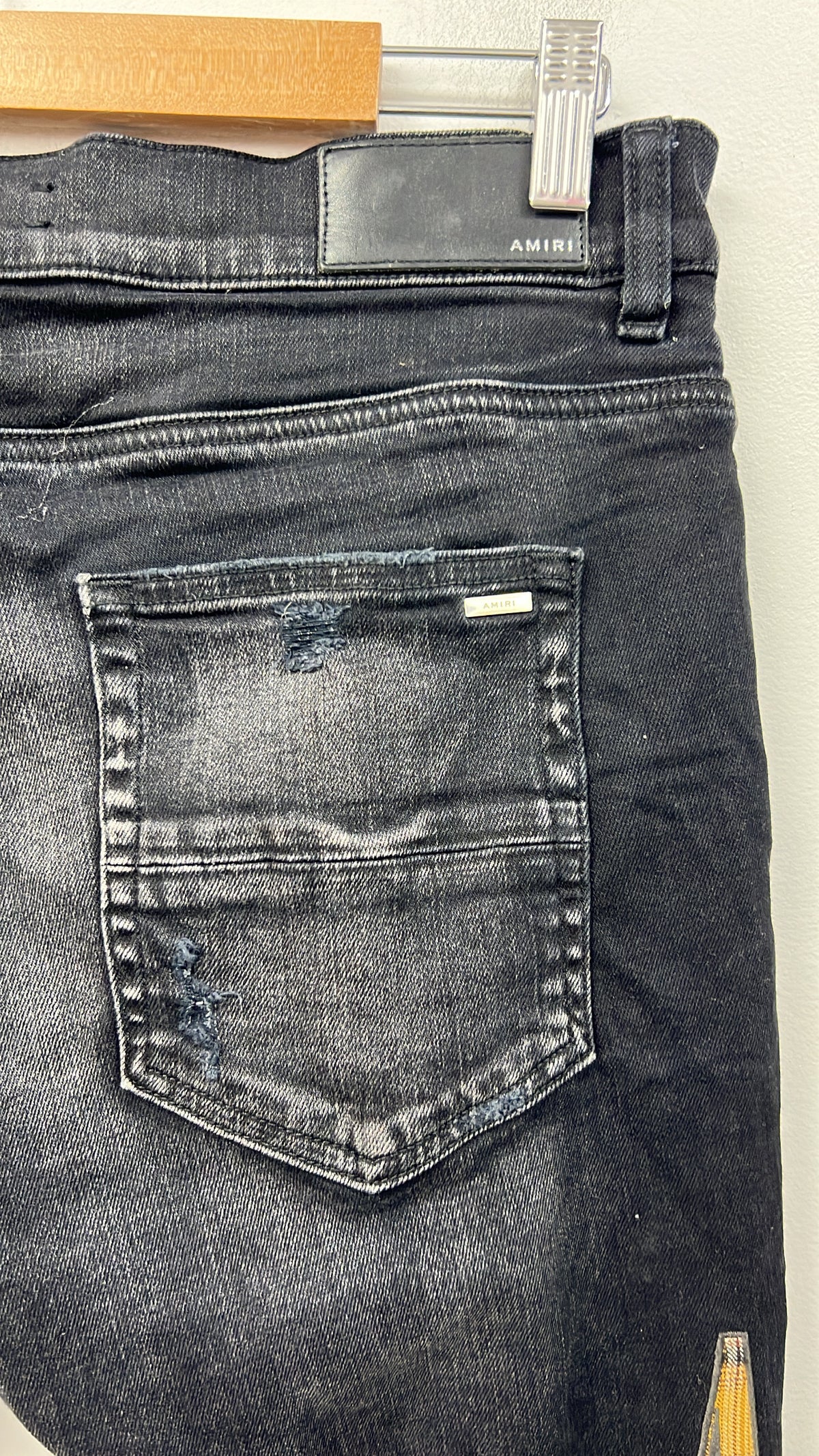 Amiri Black Wash Yellow Plaid Side Logo Jeans
