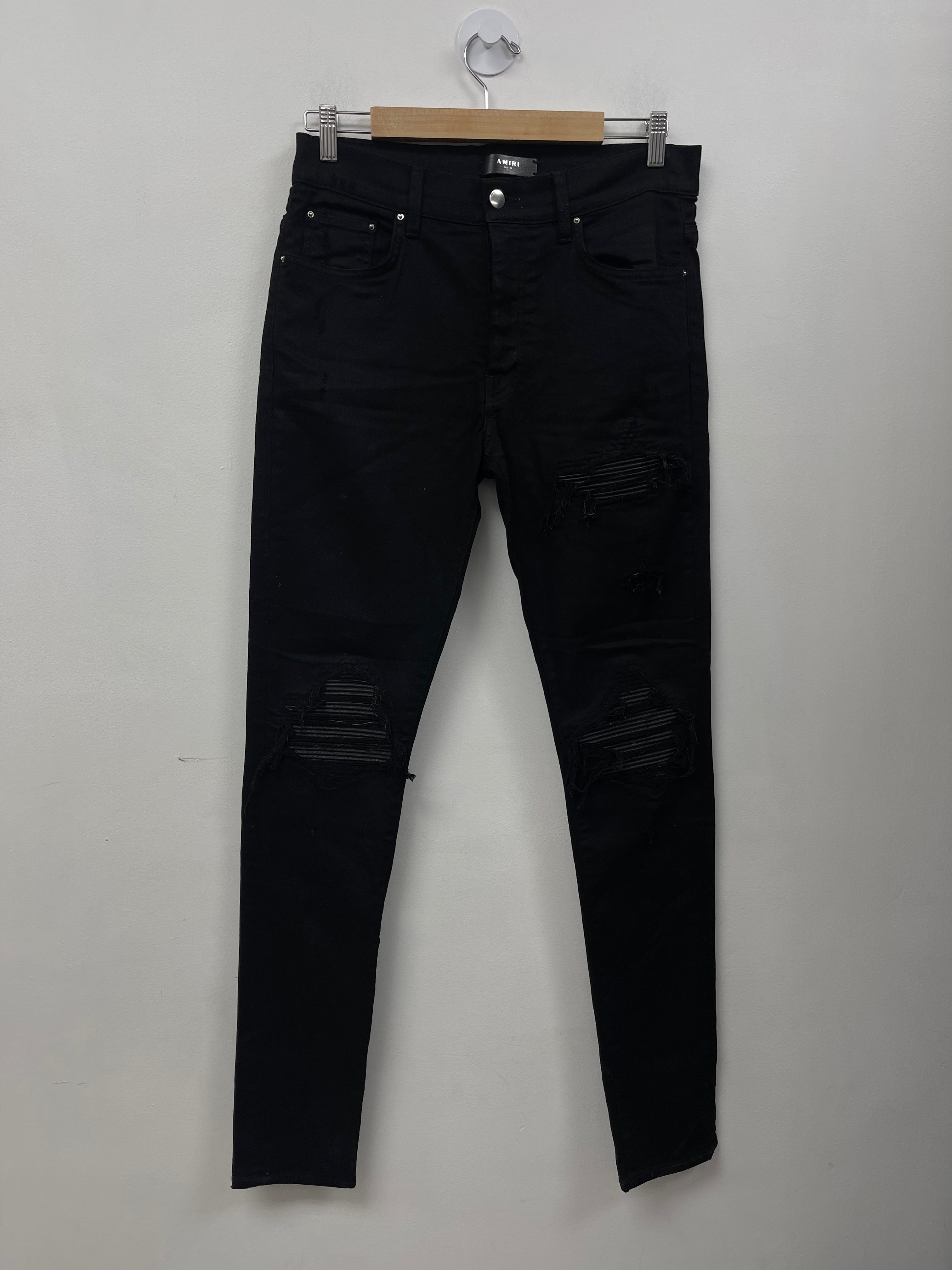 Amiri MX1 Black Leather Patch Jeans