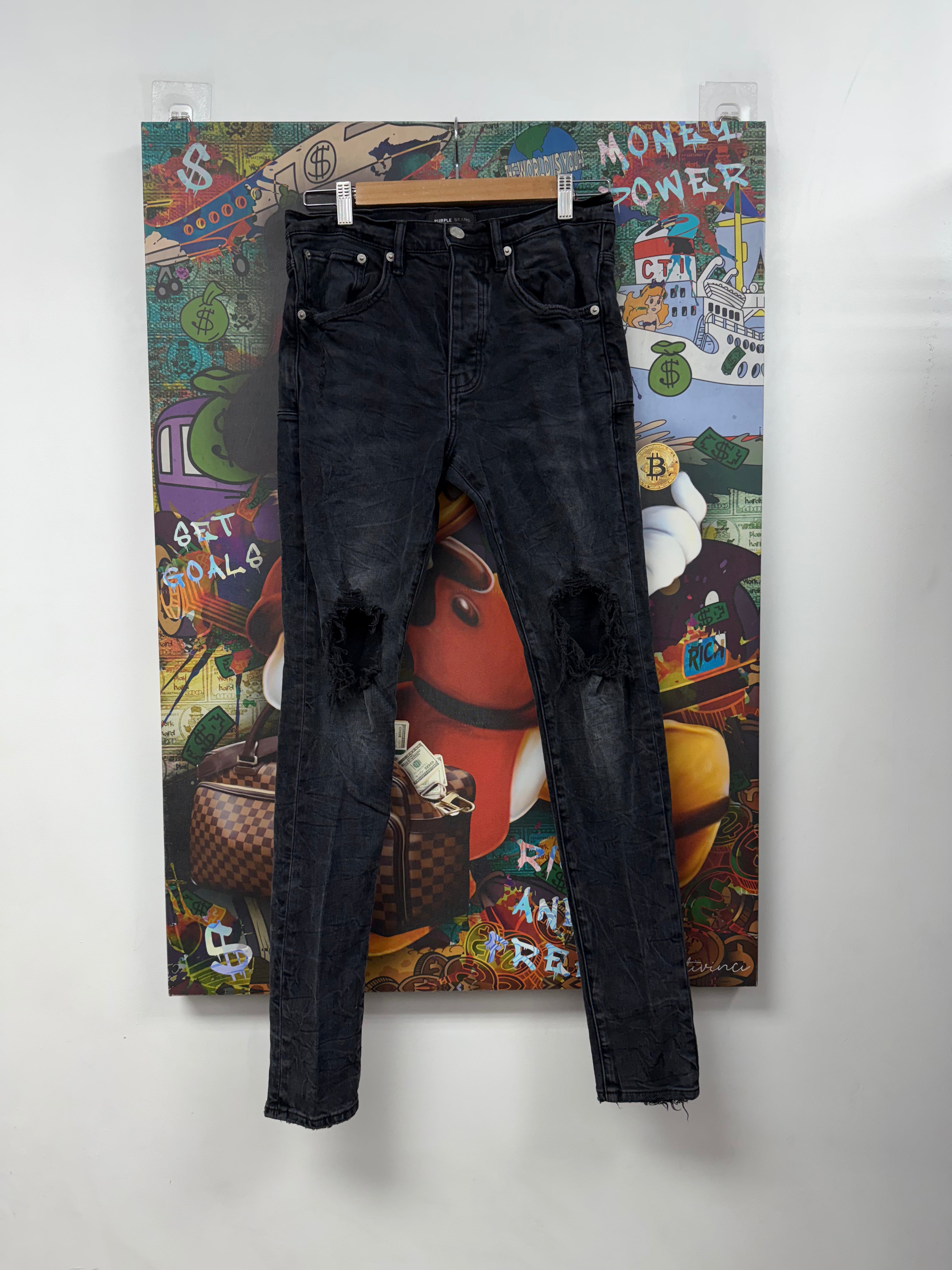 Purple Brand Black Wash Knee Ripped Jeans