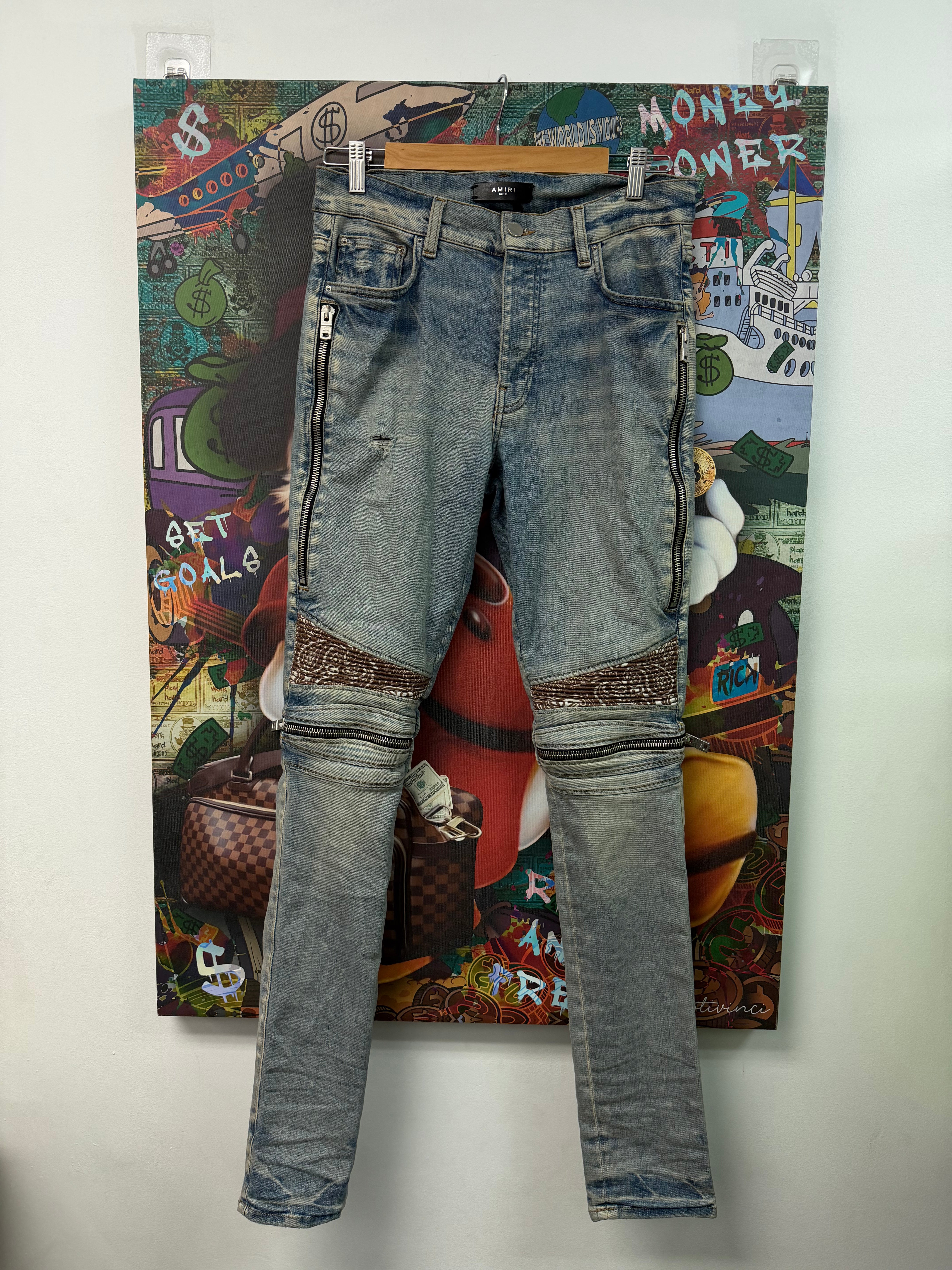 Amiri MX2 Light Wash Brown Paisley Jeans