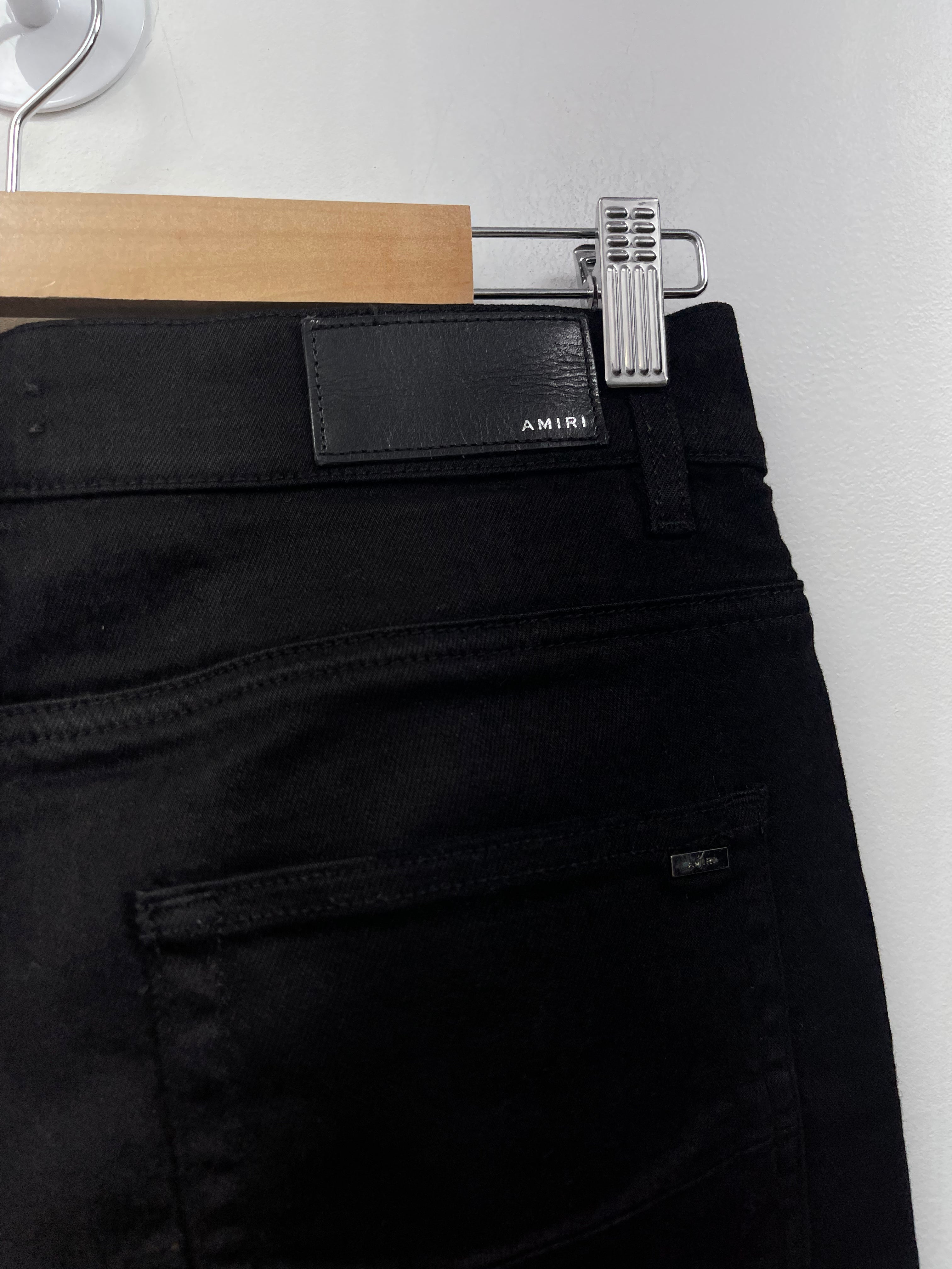 Amiri MX1 Black Leather Patch Jeans
