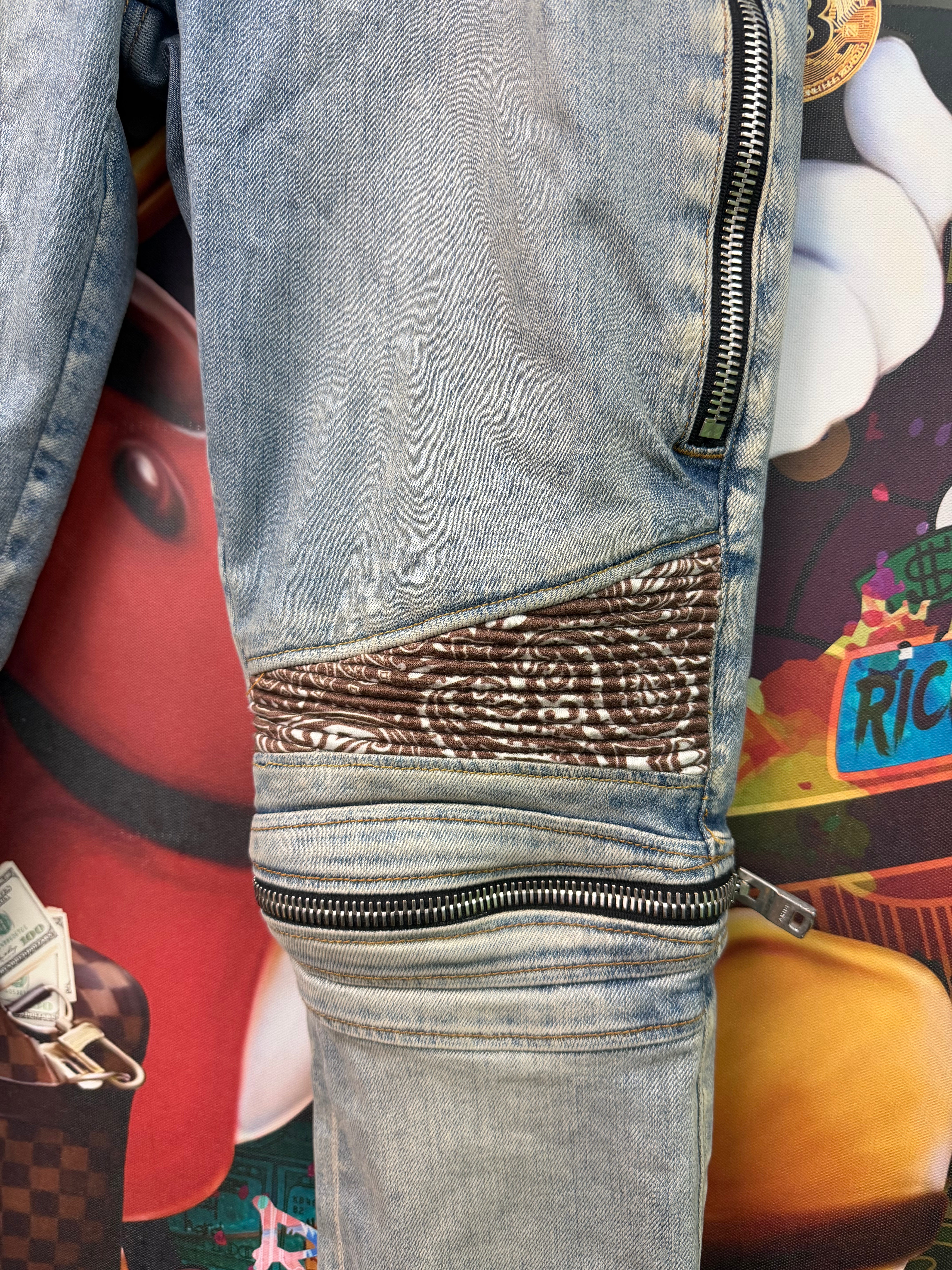 Amiri MX2 Light Wash Brown Paisley Jeans