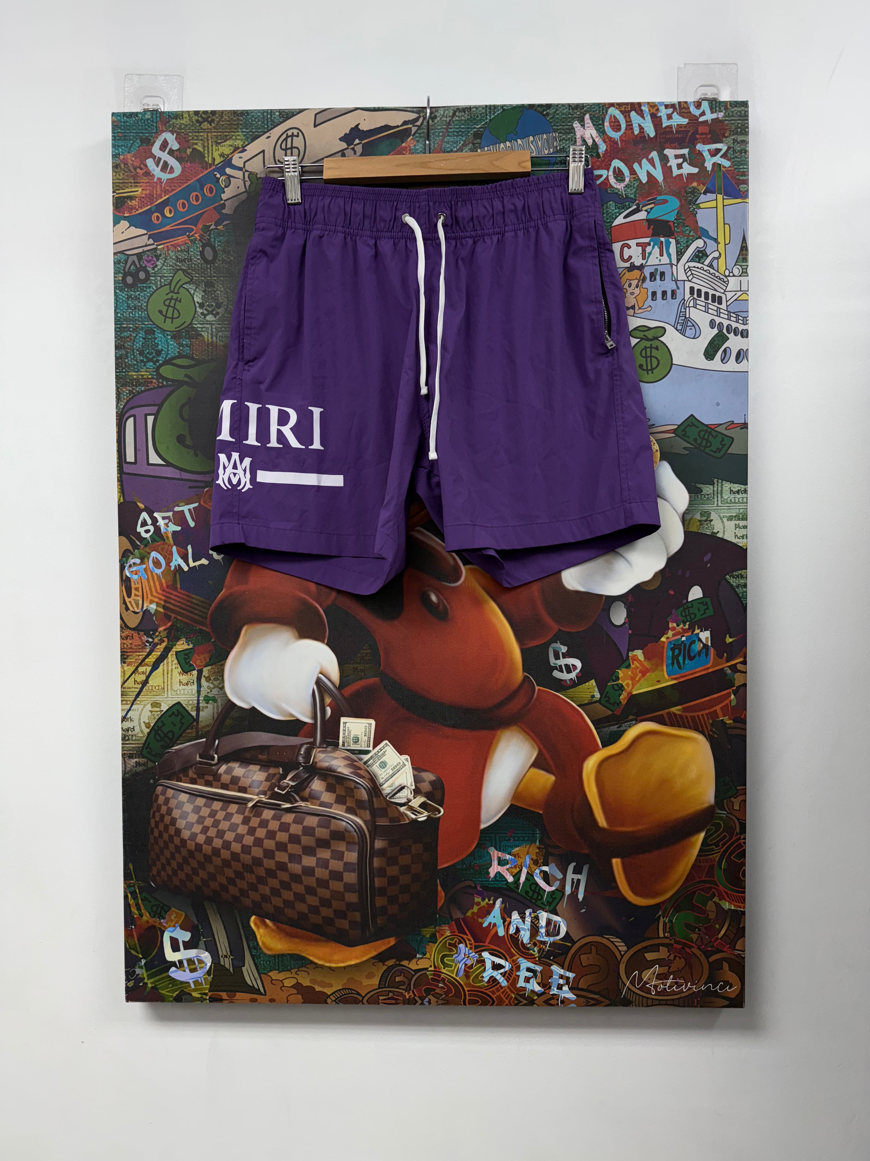 Amiri Purple White Bar MA Logo Swim Trunks