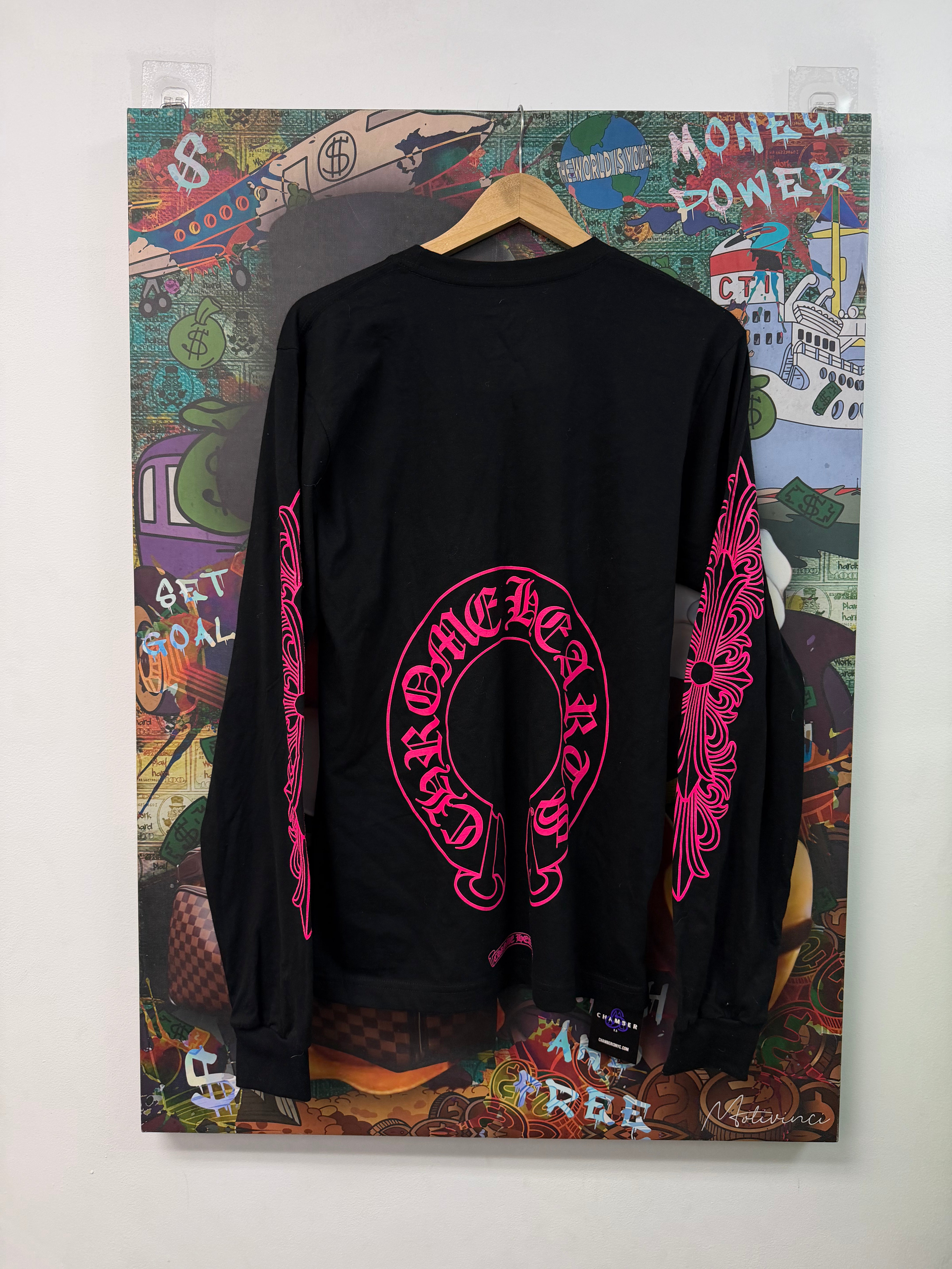 Chrome Hearts Black Pink Horseshoe LS Tee
