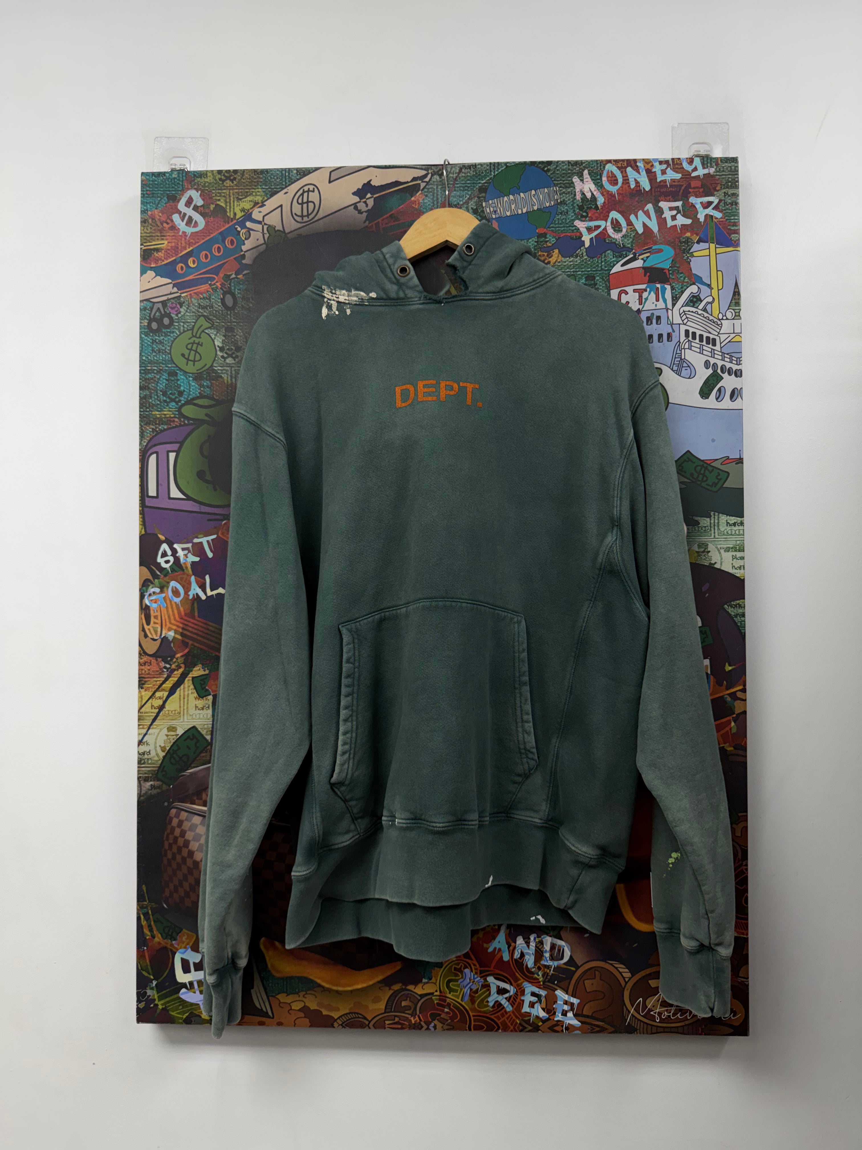 Gallery Dept Olive Paint Splatter (Cut Neck) Hoodie