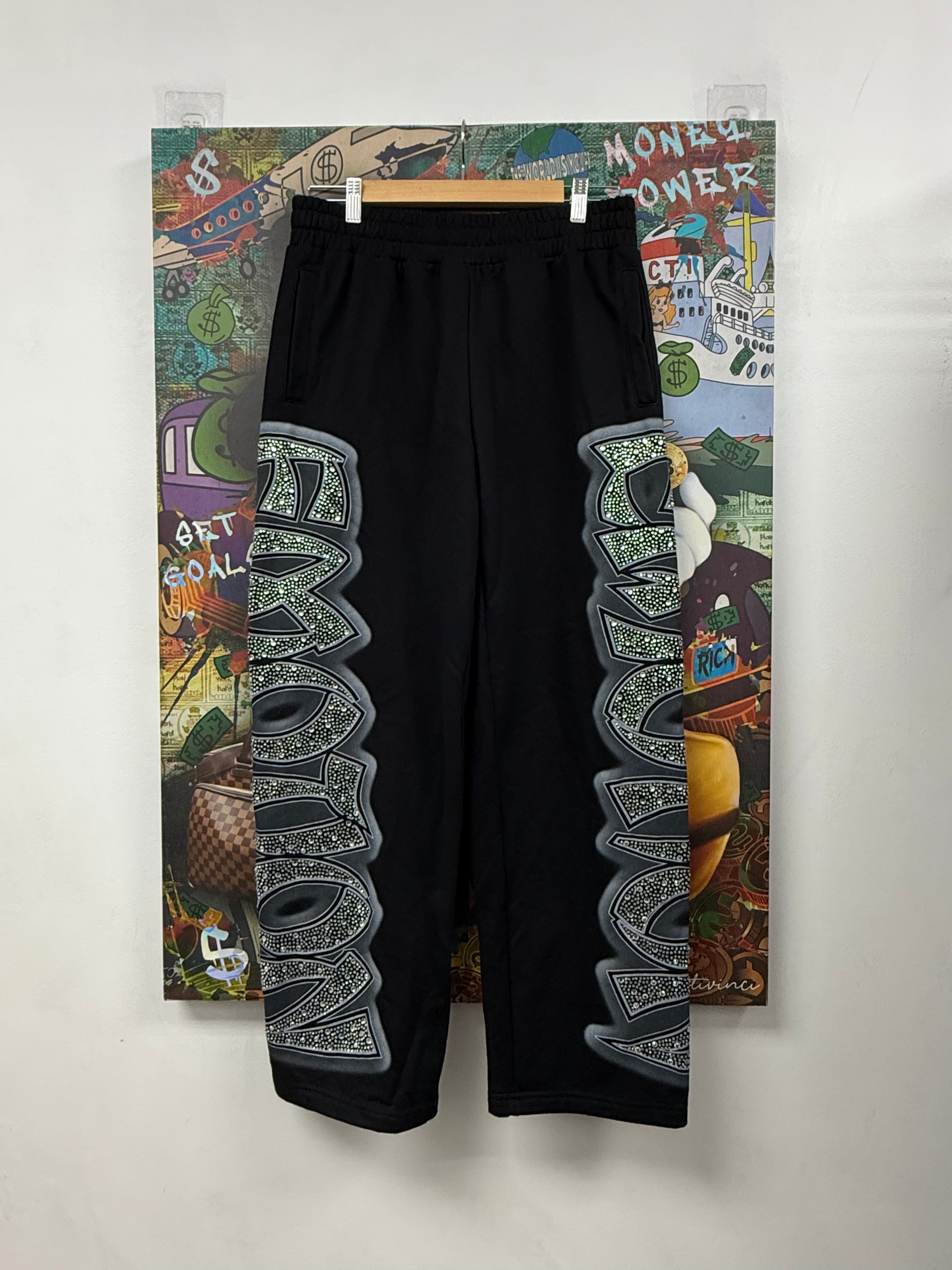 Mixed Emotions Black Rhinestone Sweats