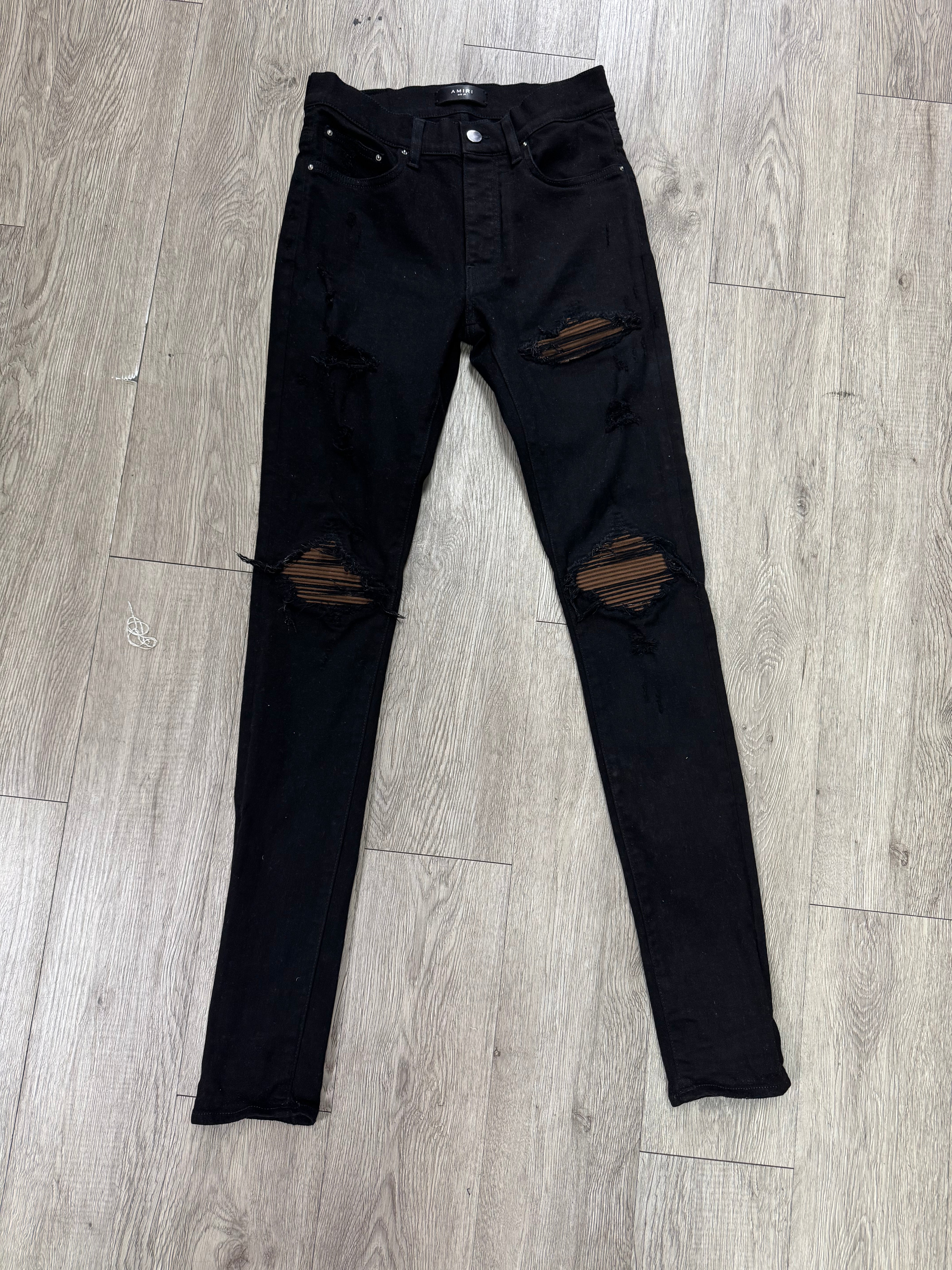 Amiri MX1 Black Brown Suede Patch Jeans