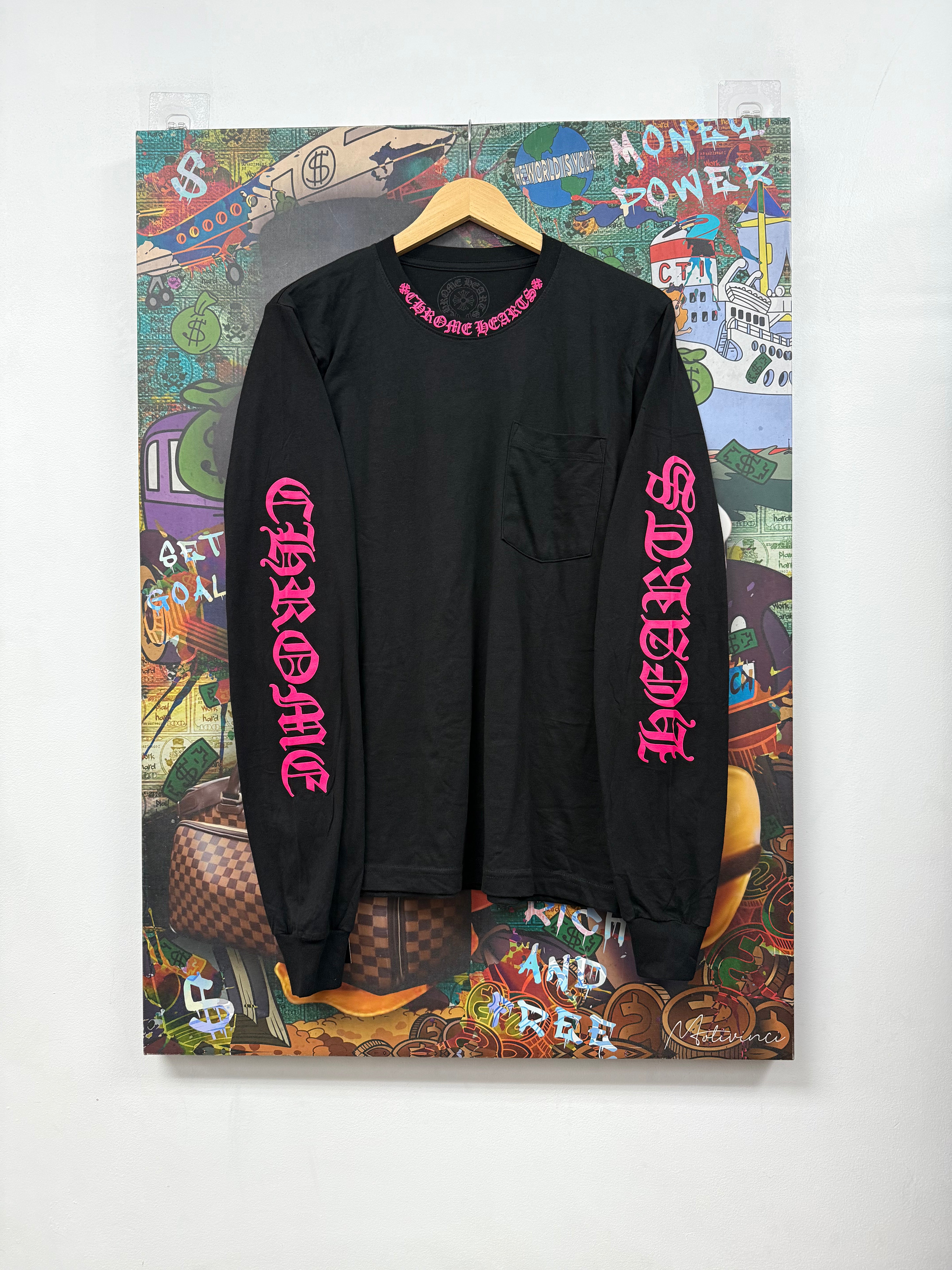 Chrome  Hearts Black Pink Neck Logo Long Sleeve