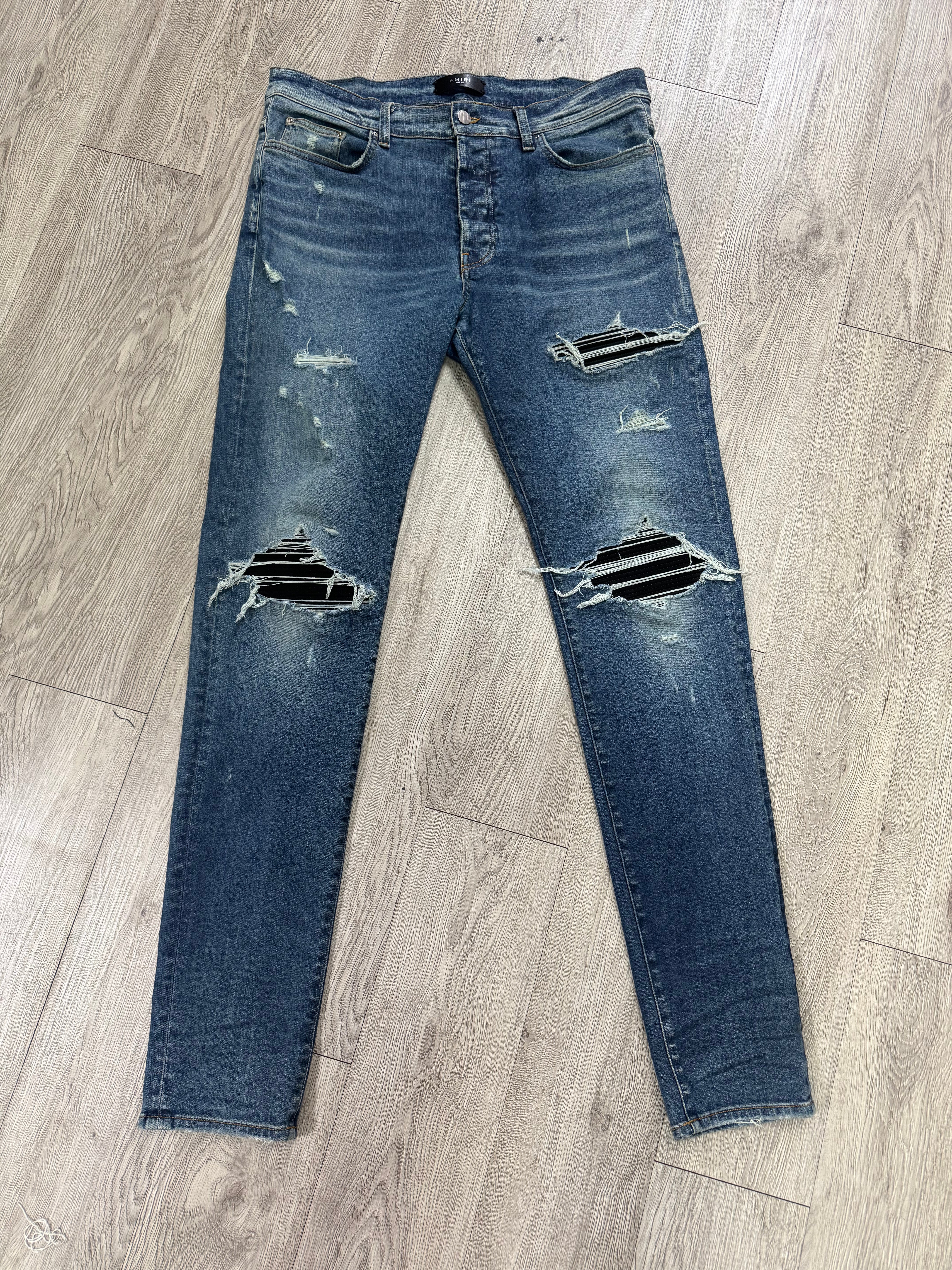 Amiri MX1 Deep Classic Black Suede Patch Jeans
