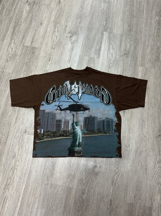 Godspeed JFK To MIA Tee Mocha Wash
