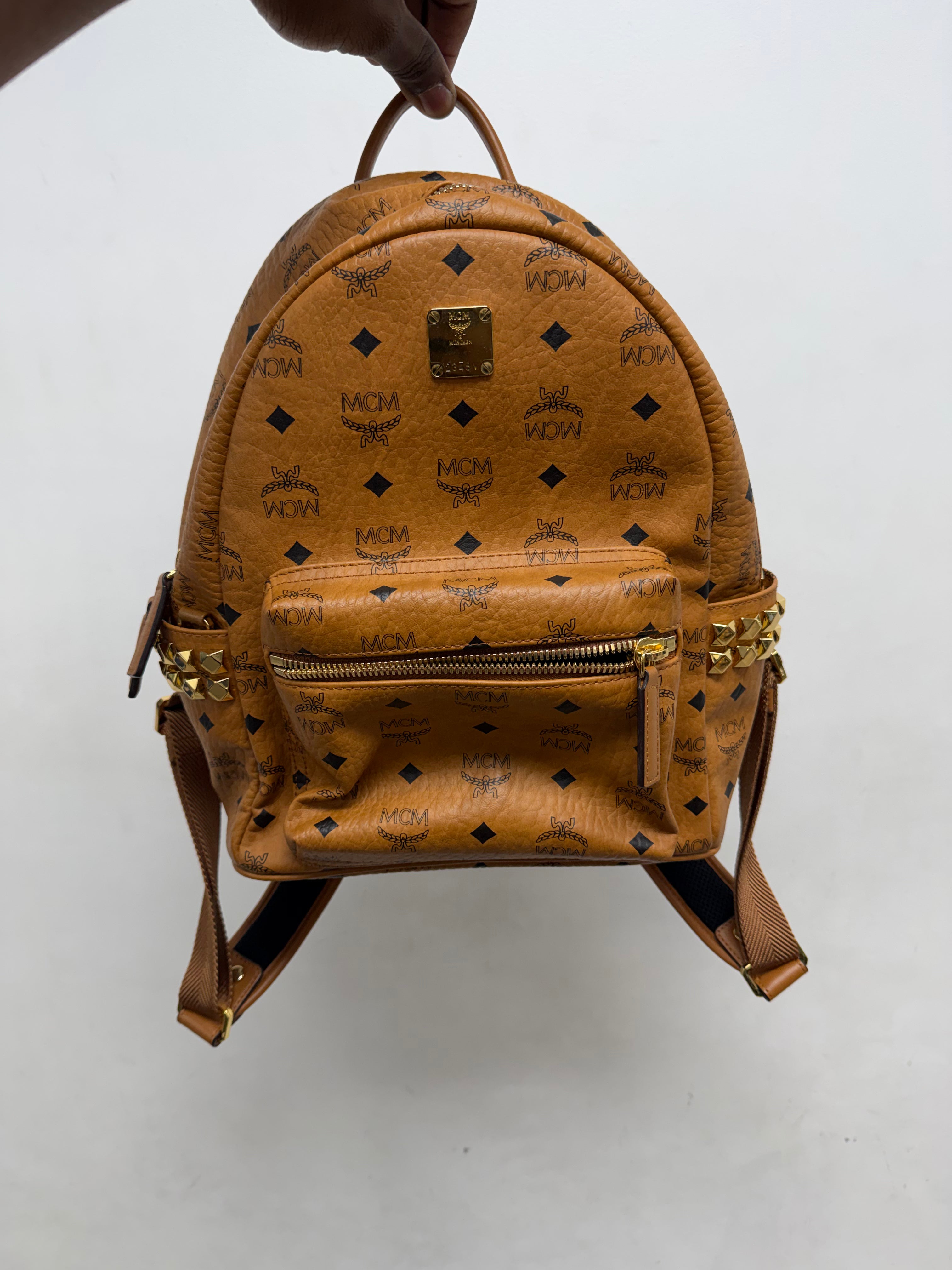 MCM Brown Studded Backpack