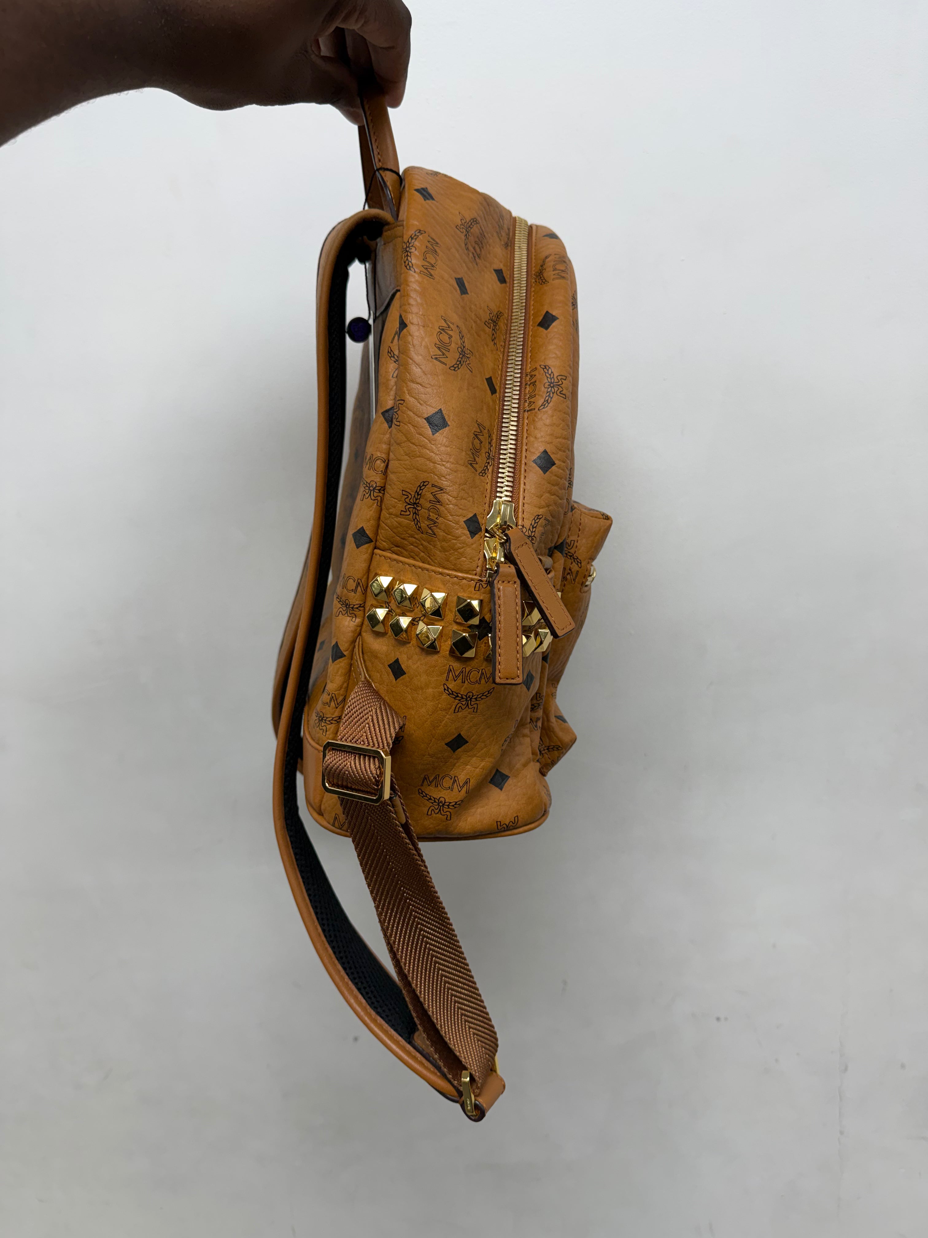 MCM Brown Studded Backpack
